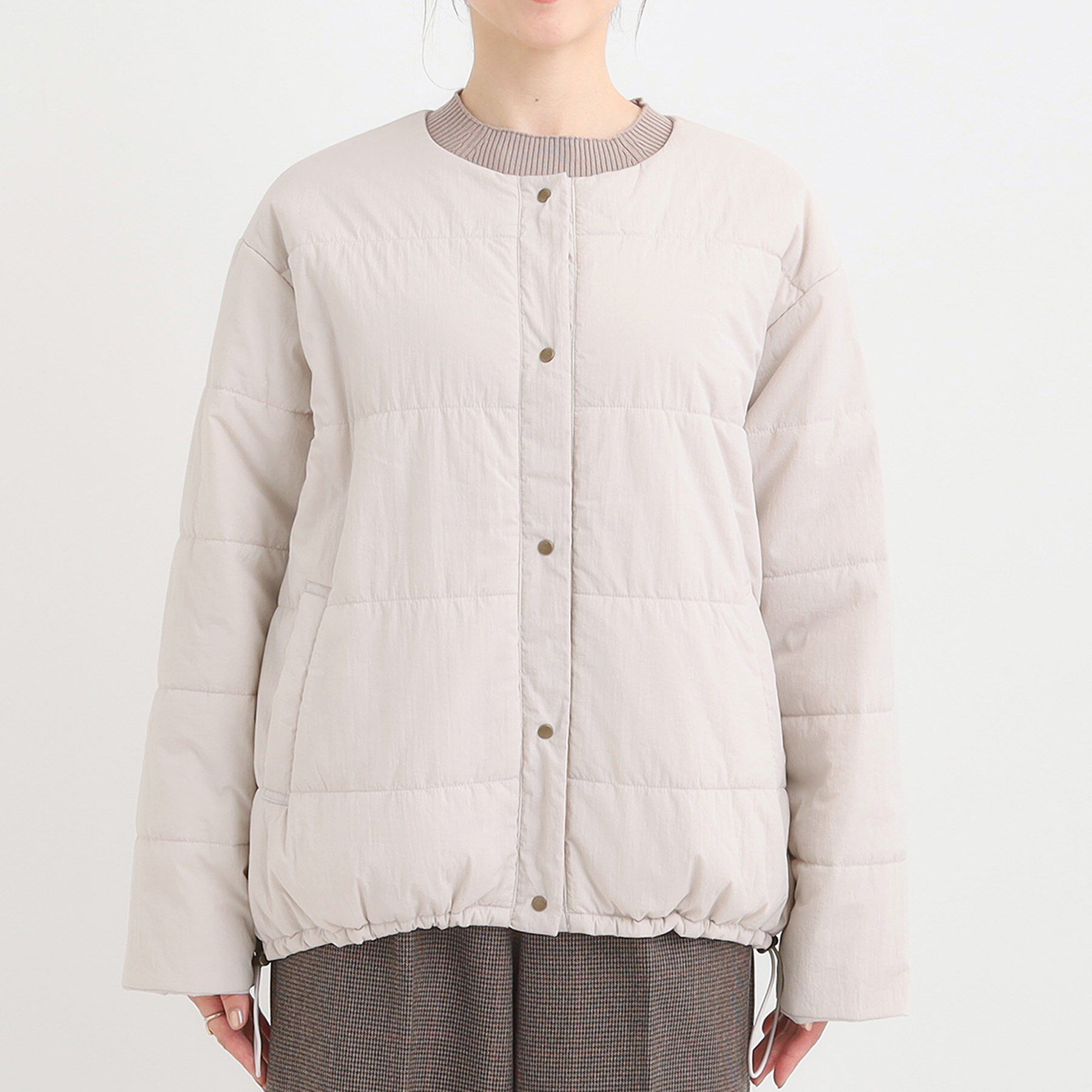 SHOO･LA･RUE「【洗濯機可/撥水/リバーシブル】 ノーカラー中綿ブルゾン」|ブルゾン・スタジャン|