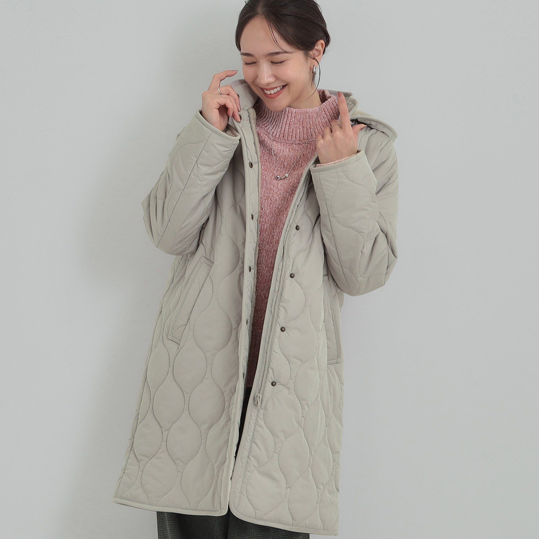 SHOO･LA･RUE「【撥水/フード取り外し可】冬に嬉しいこだわり満載 ひょうたん柄キルトコート」|その他|モカブラウン(042