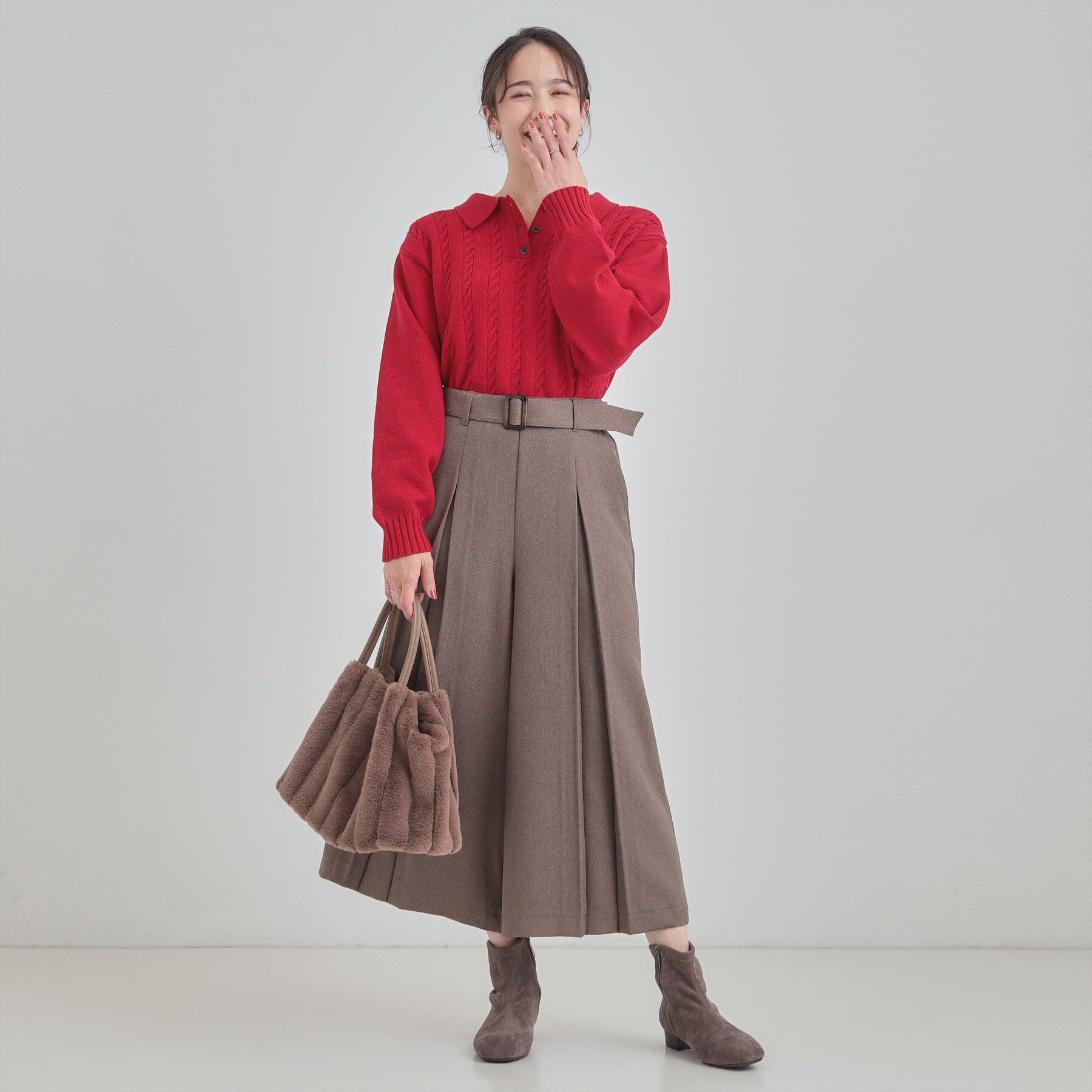 SHOO･LA･RUE「【S-LL】配色ボタンがポイント 襟付きケーブルニット」|ニット・セーター|