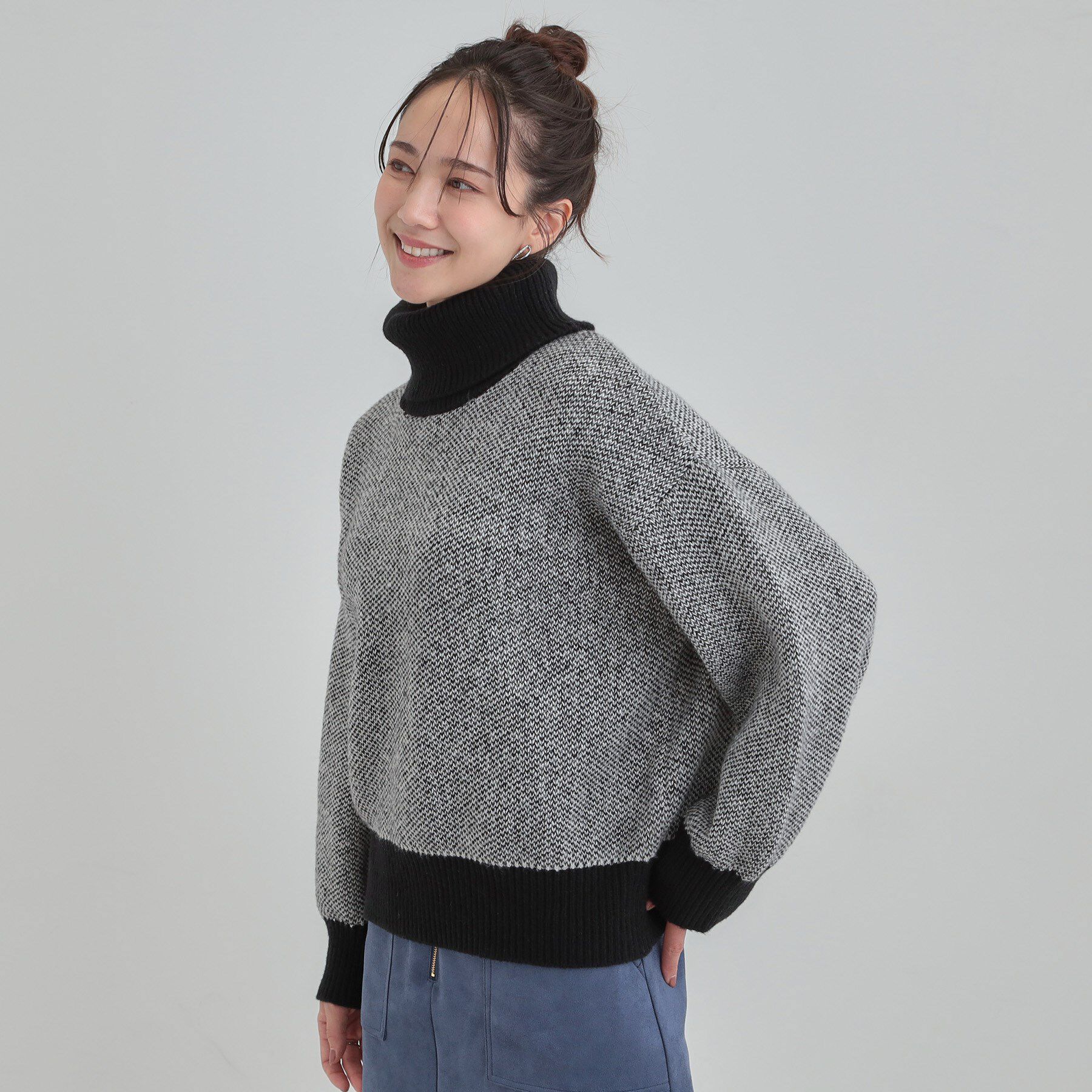 SHOO･LA･RUE「【S-LL】さりげないラメ感 配色ジャカード タートルネックニット」|ニット・セーター|