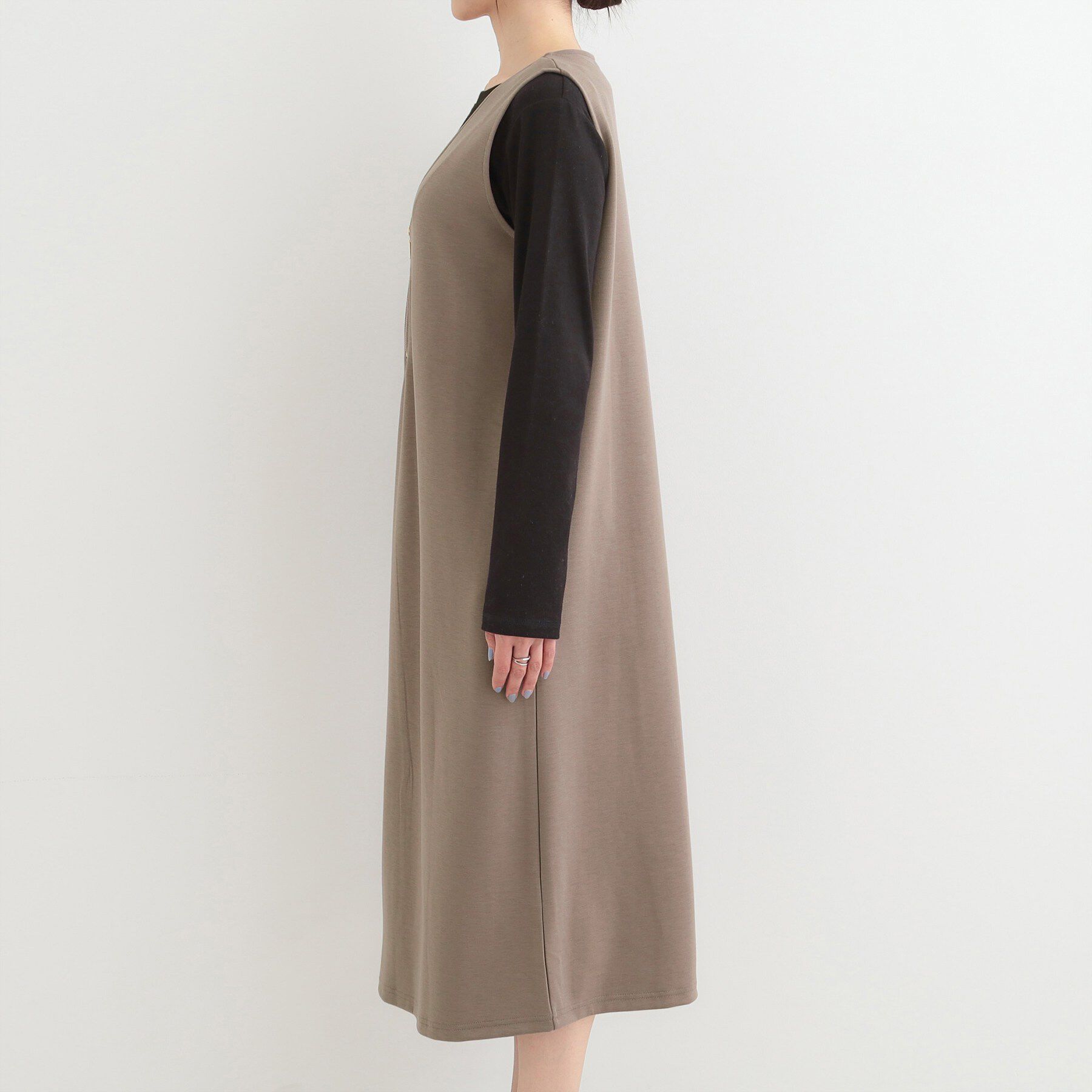 SHOO･LA･RUE「なめらかダンボールハーフジップ Vネックジャンパースカート」|ワンピース|