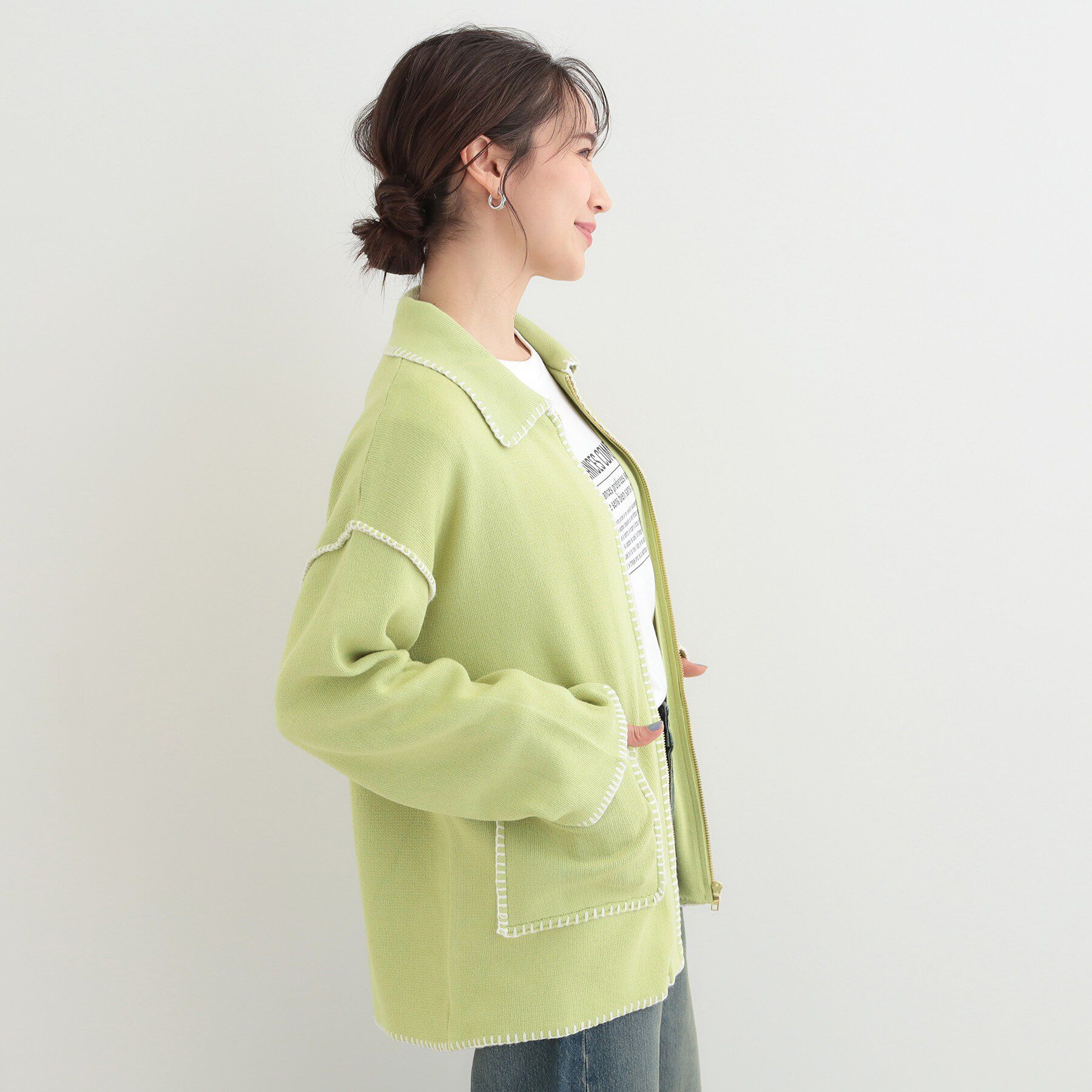 SHOO･LA･RUE「ステッチ衿付きジップニットカーディガン」|カーディガン|