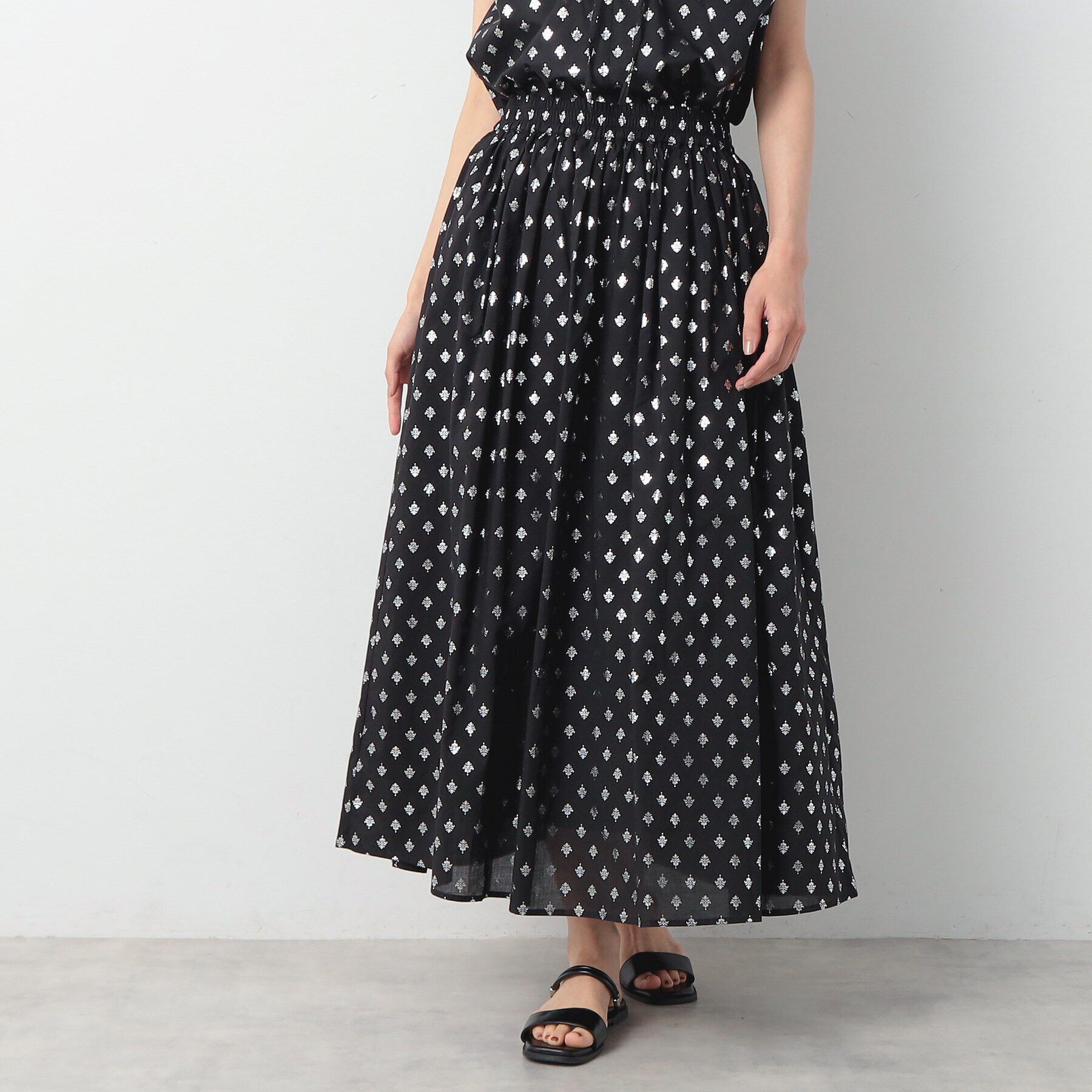 Dessin「【洗える】箔プリントギャザースカート」|スカート|ブラック(119)