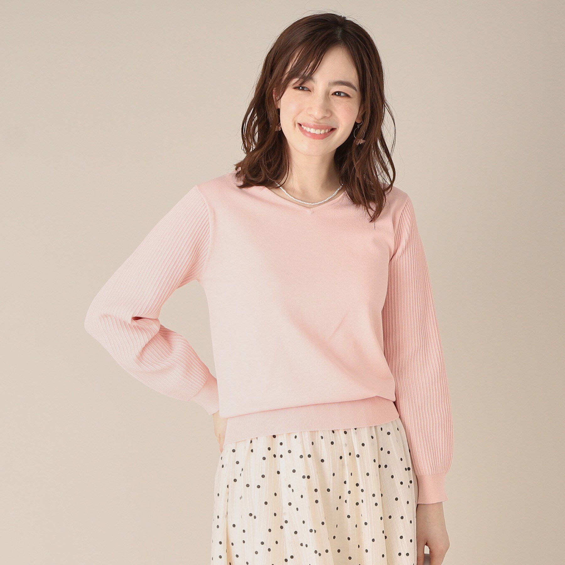 ITS&rsquo;DEMO「【アンチピリング／洗濯機OK】袖編地変化ニット」|ニット・セーター|ライトピンク(070