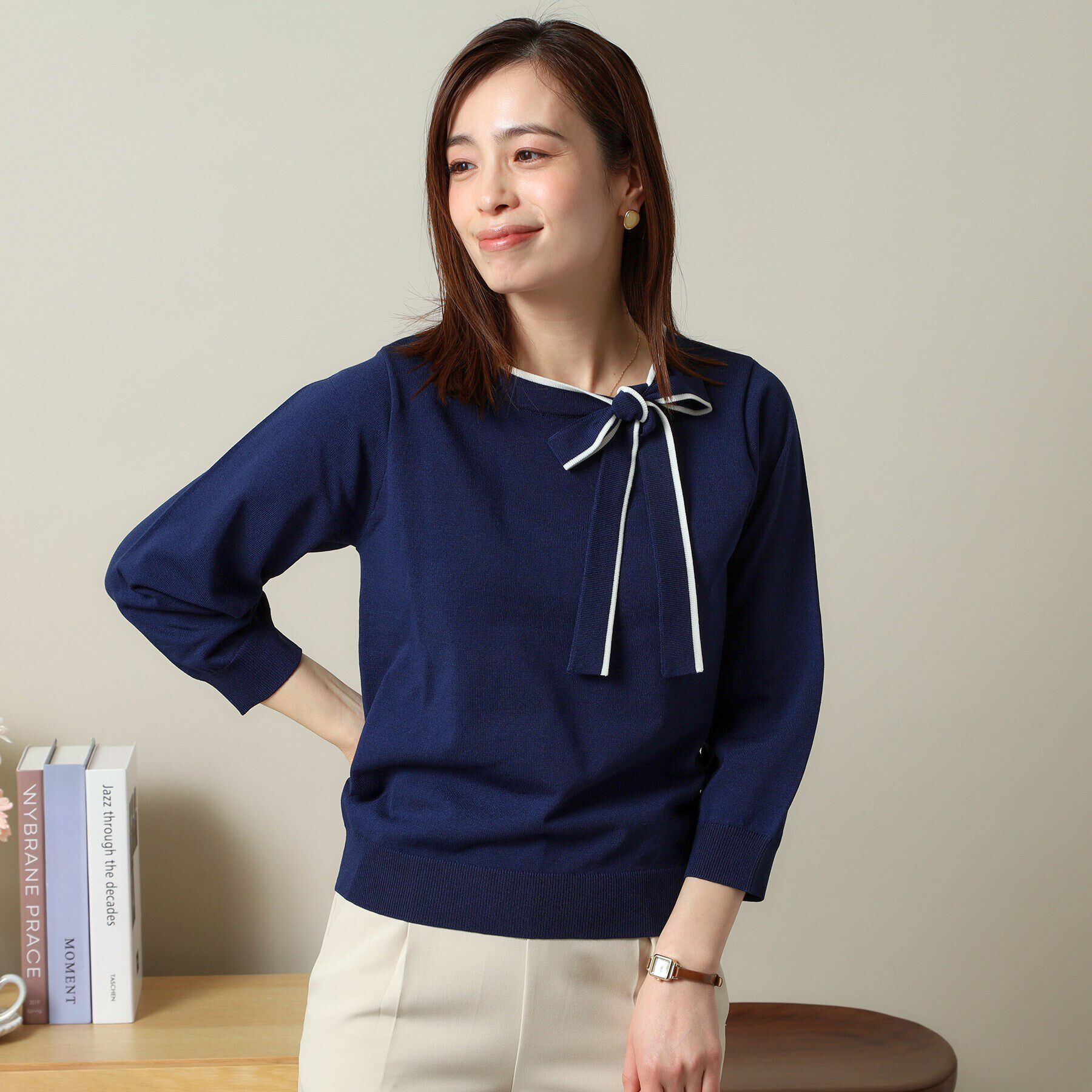 ITS&rsquo;DEMO「【縮みに強い／洗濯機OK】ボウタイリボンニット」|ニット・セーター|