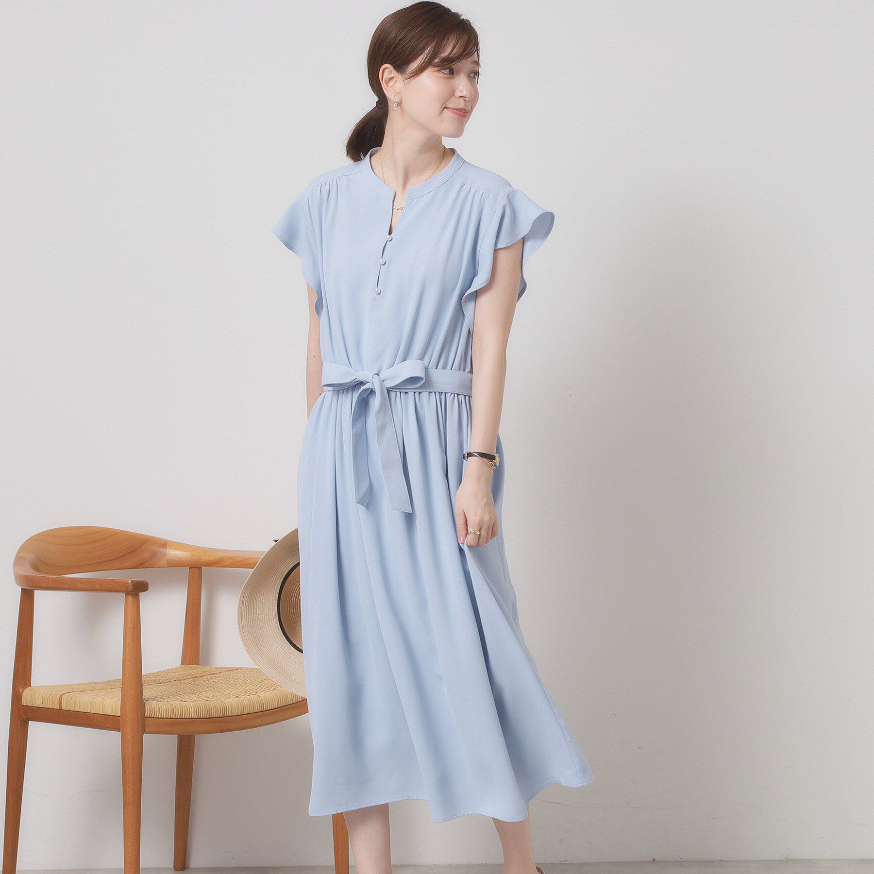 ITS&rsquo;DEMO「【手洗い可】フリル袖ブラウジングワンピース」|ワンピース|サックスブルー(09