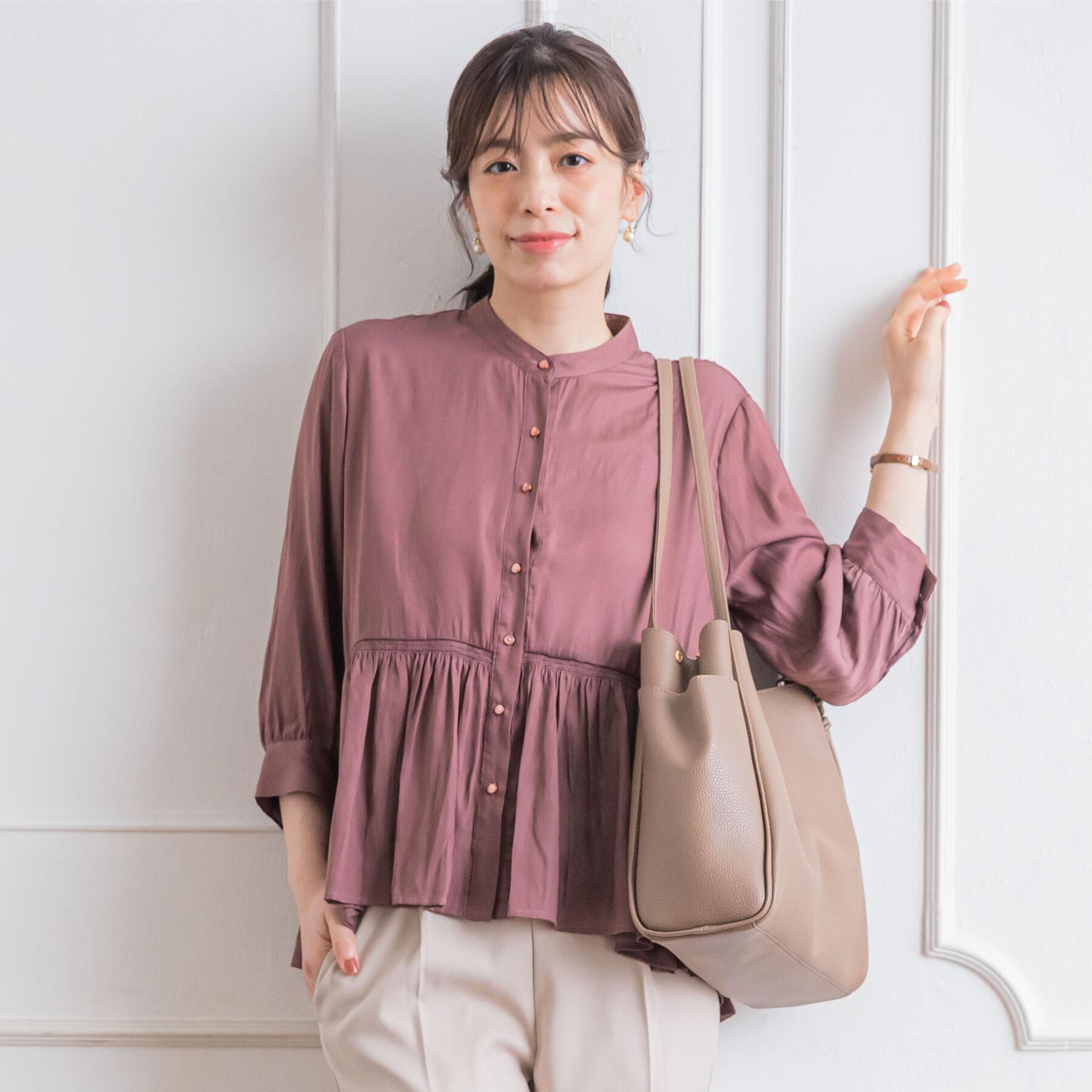 ITS&rsquo;DEMO「【手洗い可】サテンペプラムブラウス」|シャツ・ブラウス|