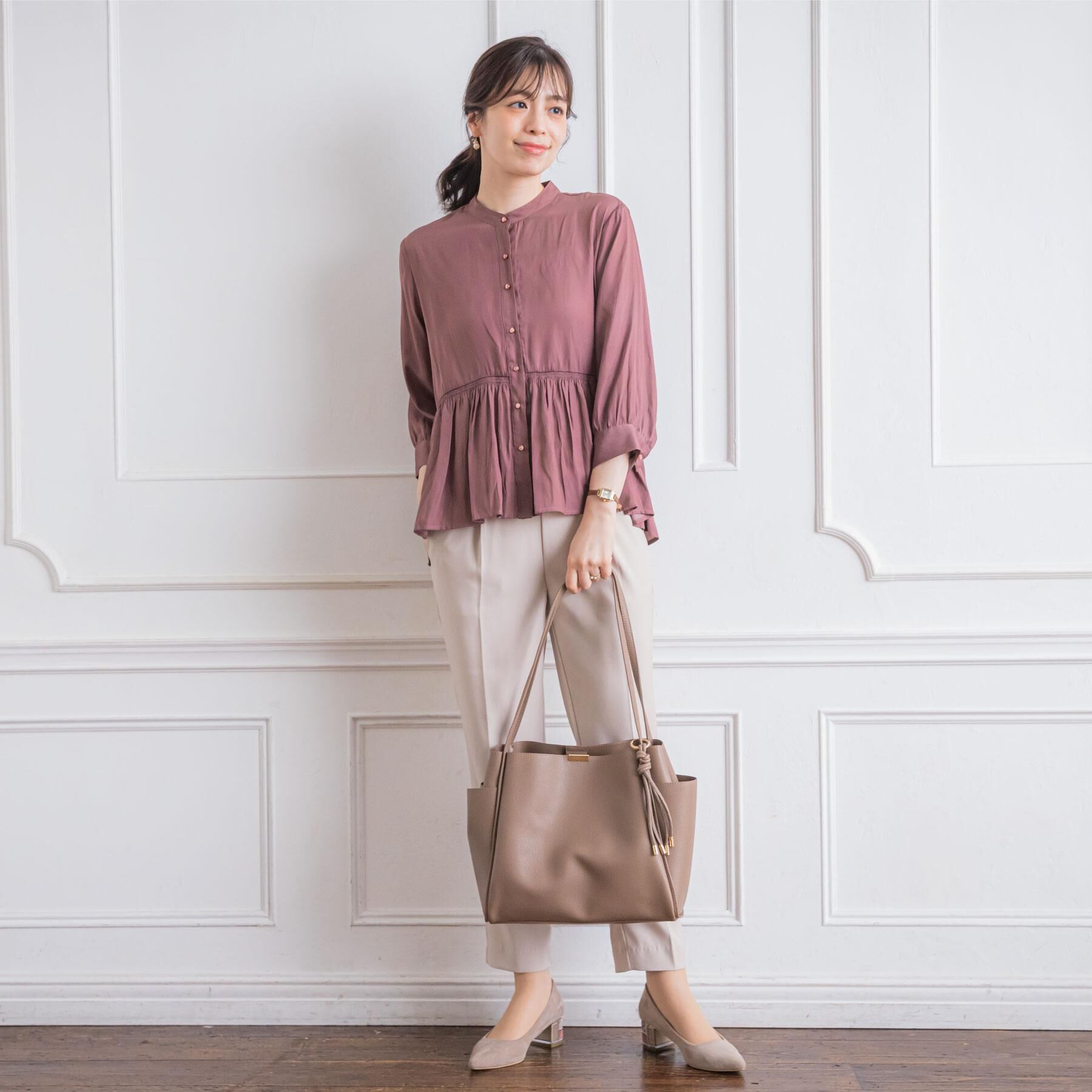 ITS&rsquo;DEMO「【手洗い可】サテンペプラムブラウス」|シャツ・ブラウス|