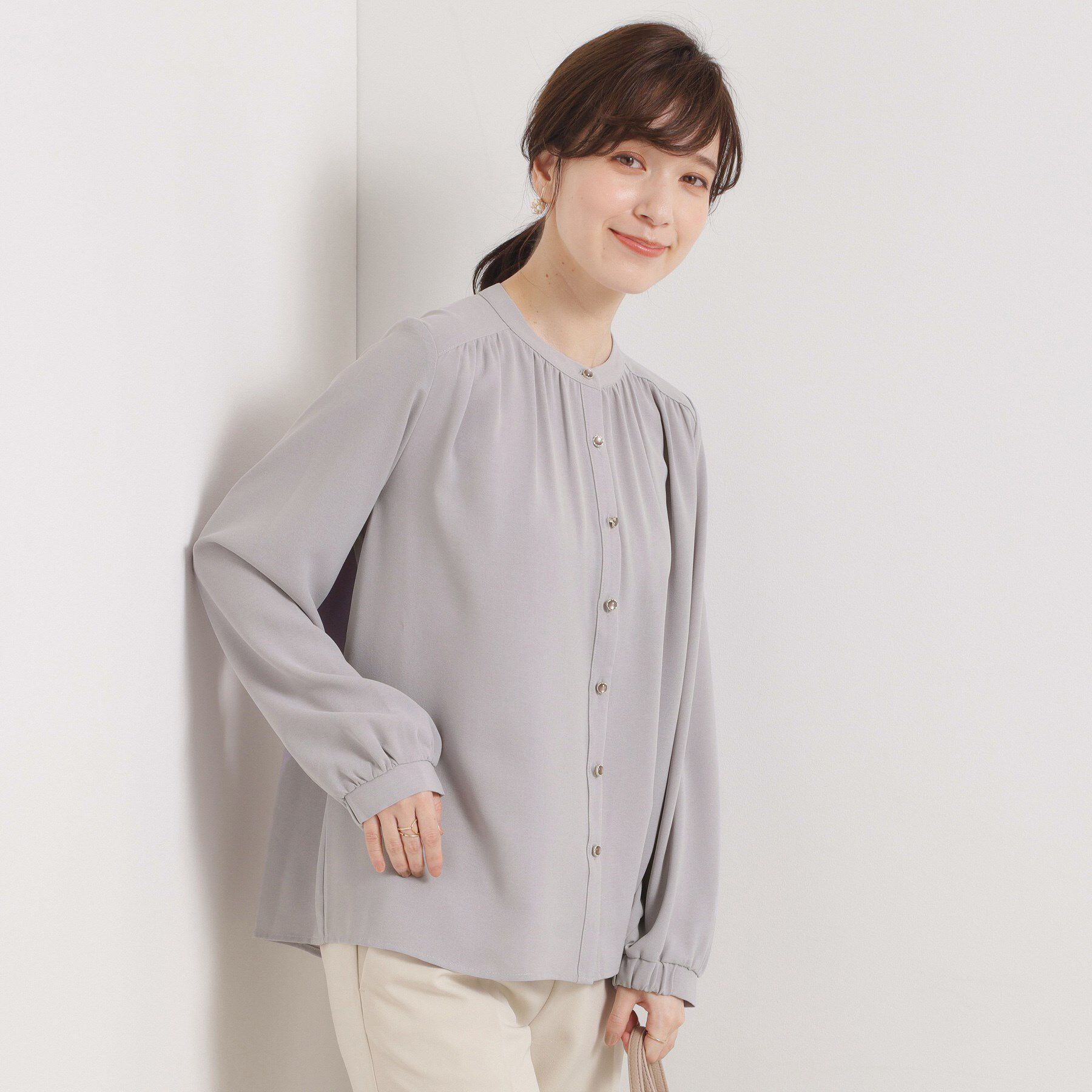 ITS&rsquo;DEMO「【手洗い可】前開きブラウス」|シャツ・ブラウス|グレー(012)