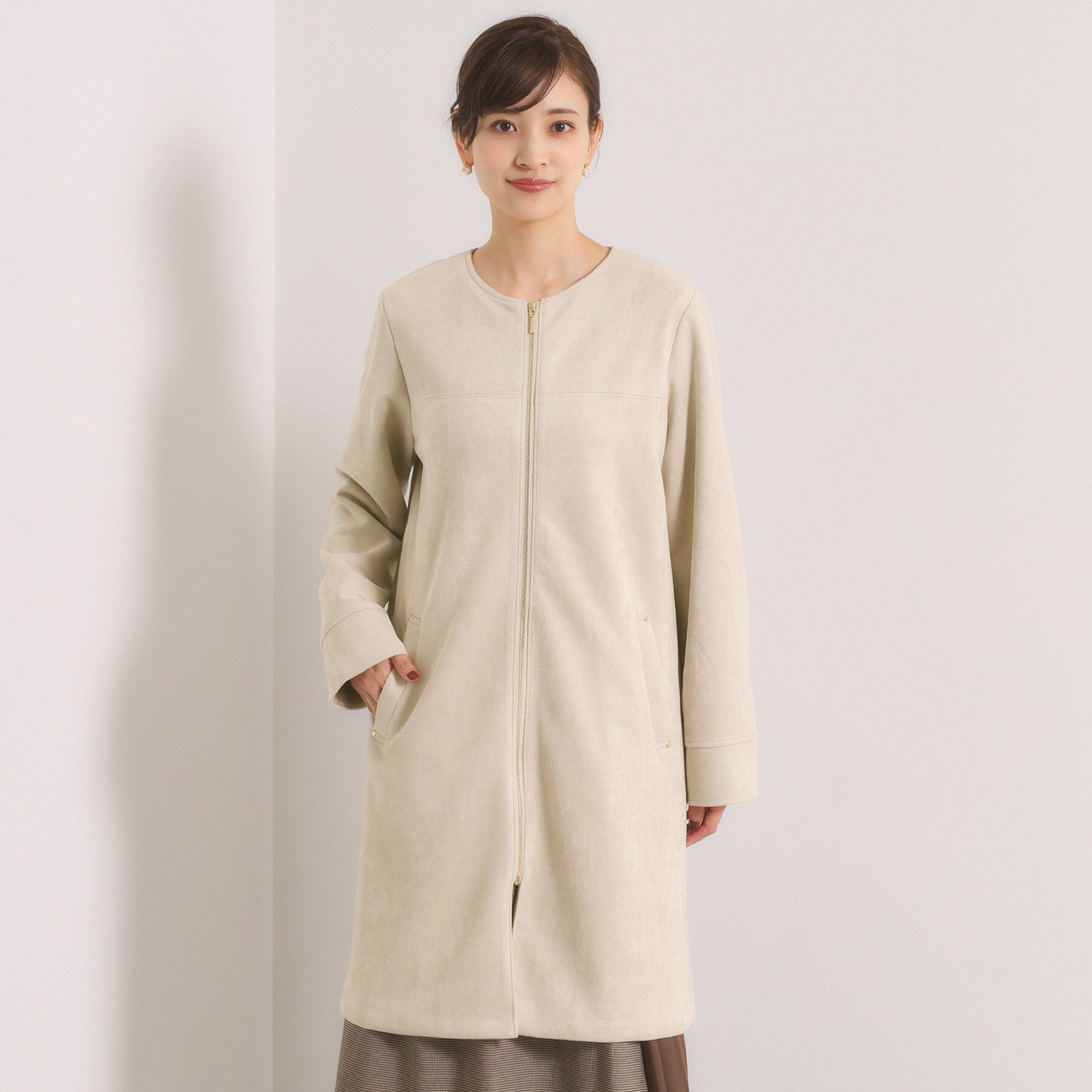 ITS&rsquo;DEMO「カットスエード調コート」|ノーカラーコート|