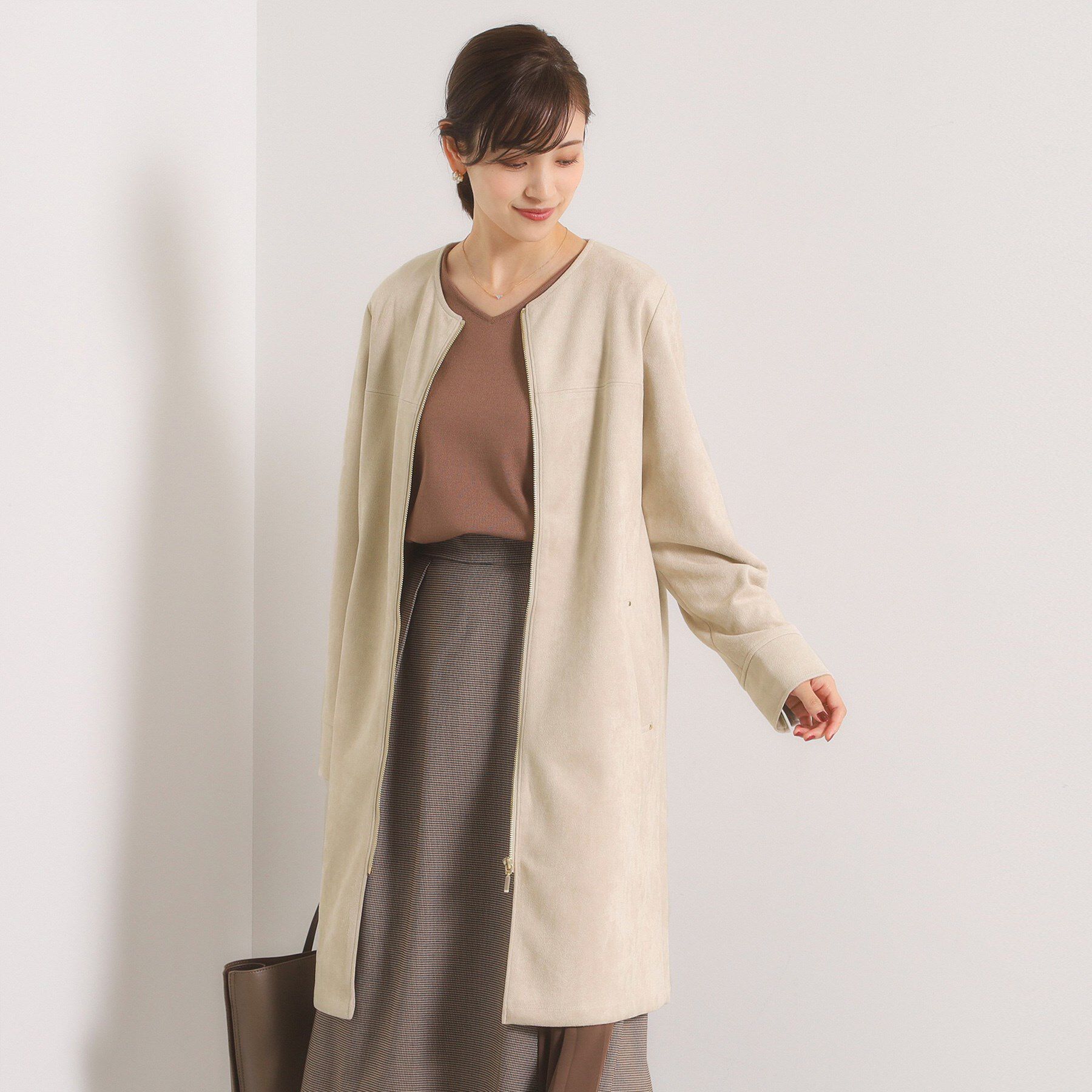 ITS&rsquo;DEMO「カットスエード調コート」|ノーカラーコート|