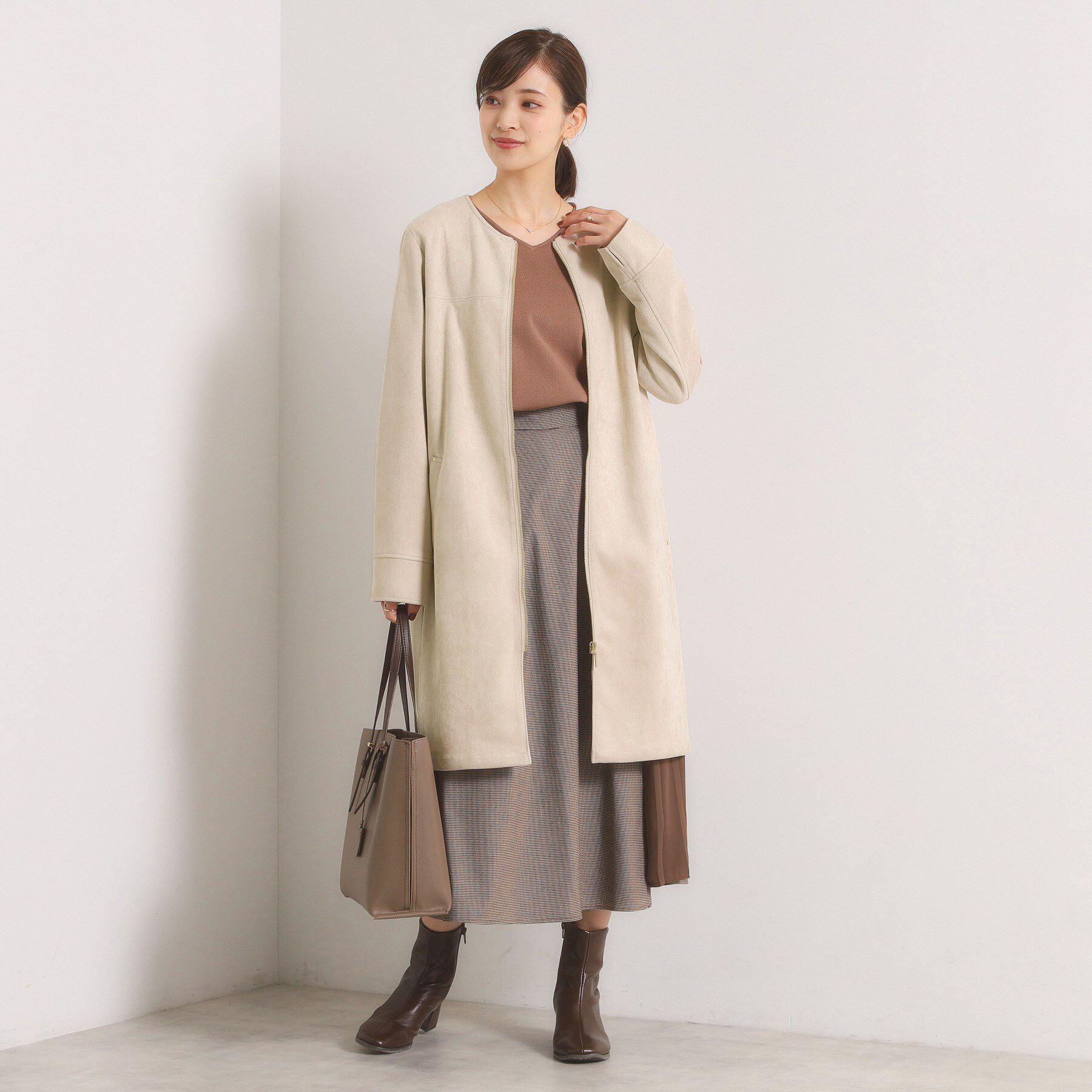 ITS&rsquo;DEMO「カットスエード調コート」|ノーカラーコート|