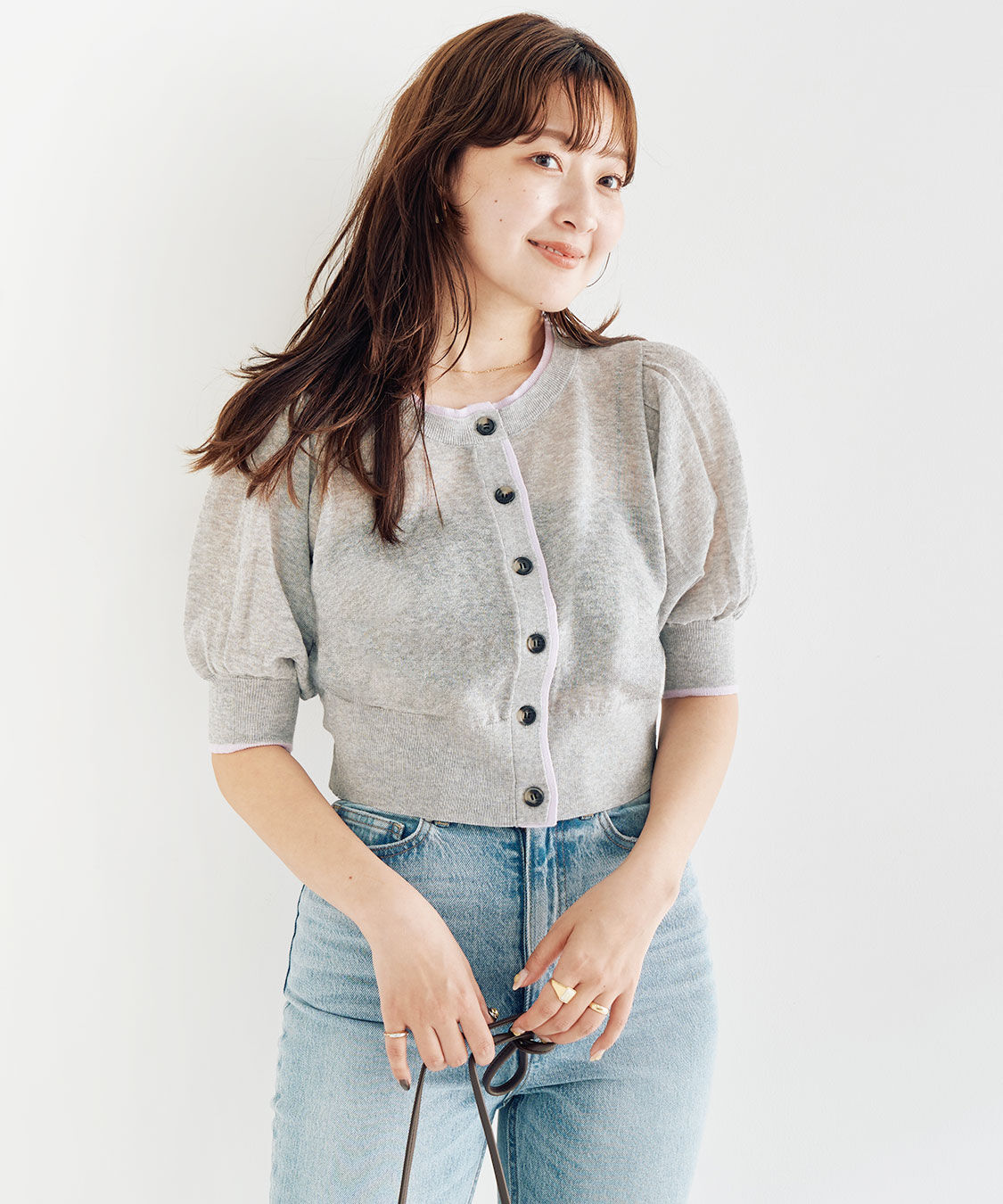 COCO DEAL「シアーバイカラーニットカーディガン」|ニット・セーター|グレー