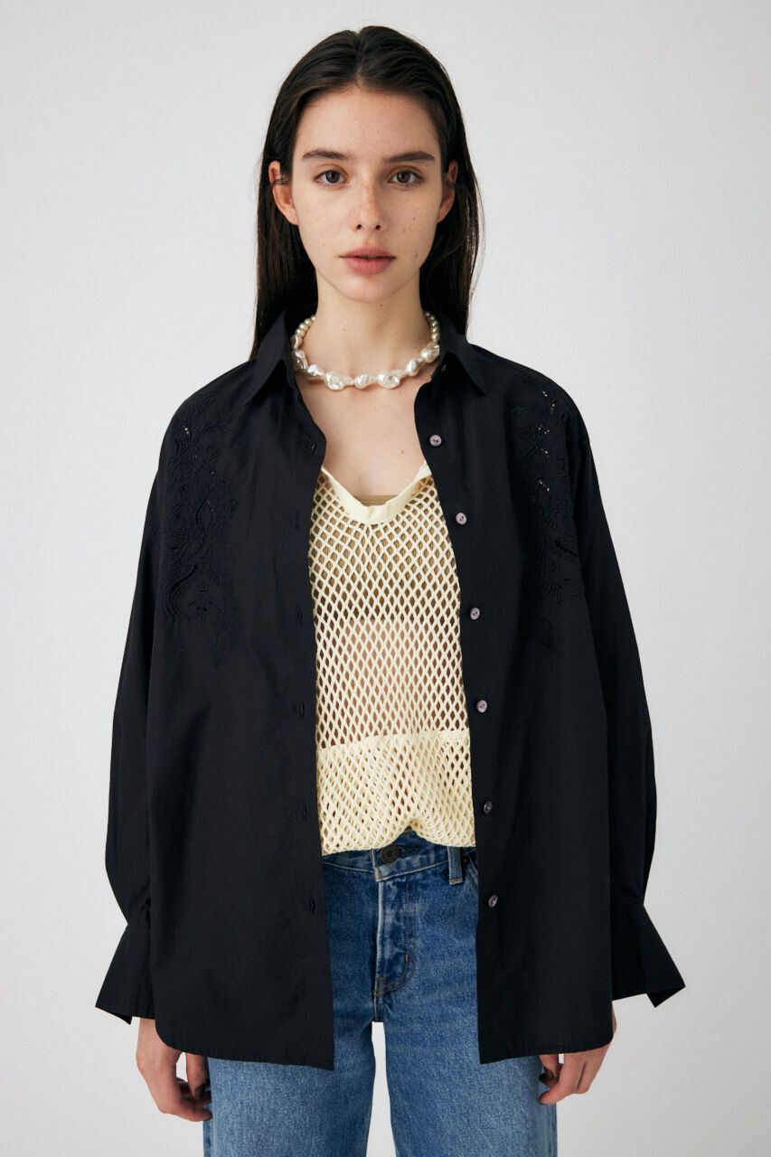 MOUSSY「EMBROIDERY POPLIN LOOSE シャツ」|シャツ・ブラウス|L/BLK1