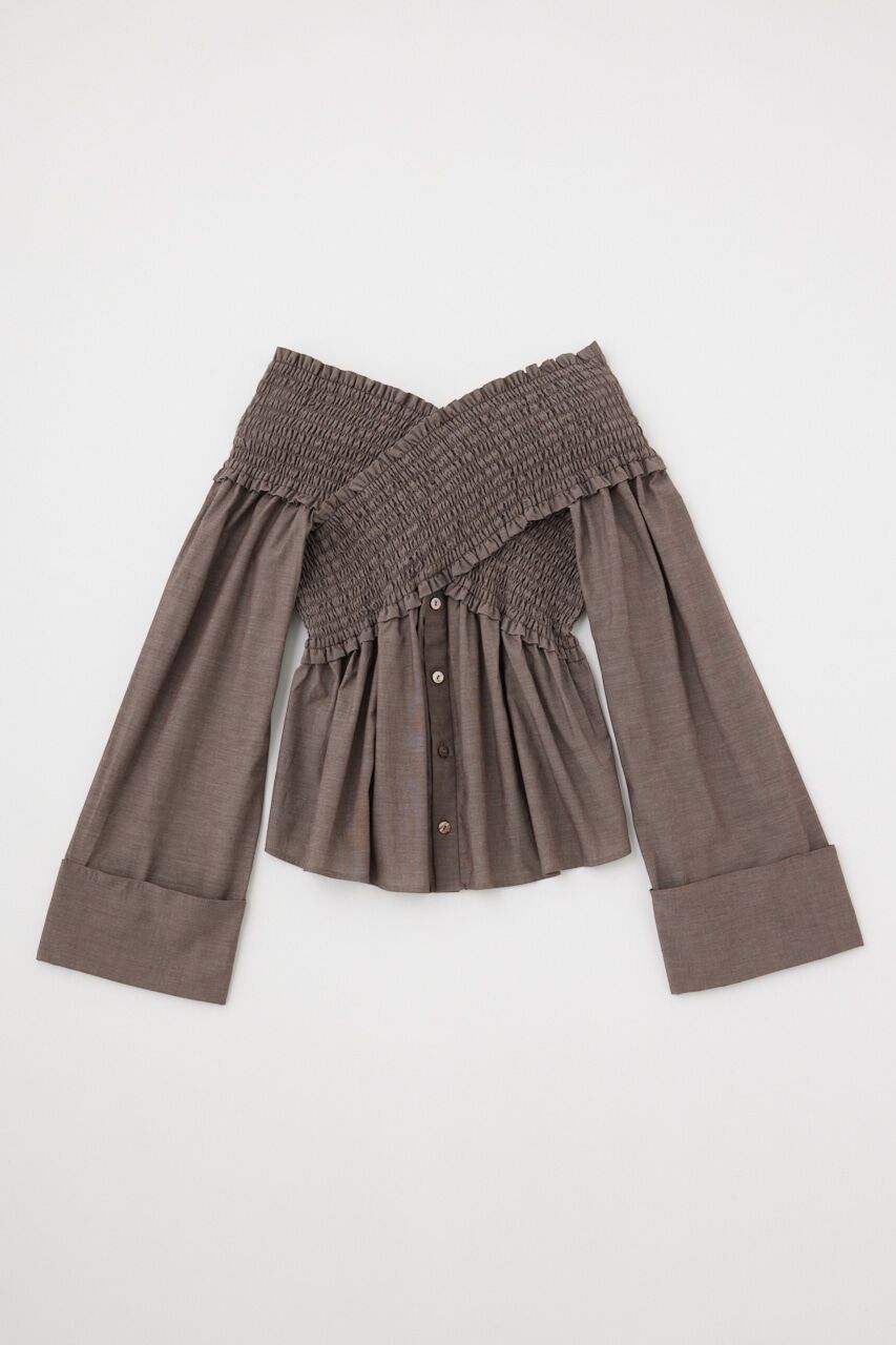 MOUSSY「SHIRRING OFF SHOULDER シャツ」|シャツ・ブラウス|