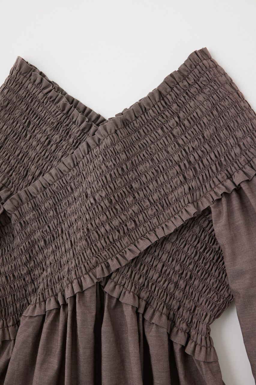 MOUSSY「SHIRRING OFF SHOULDER シャツ」|シャツ・ブラウス|