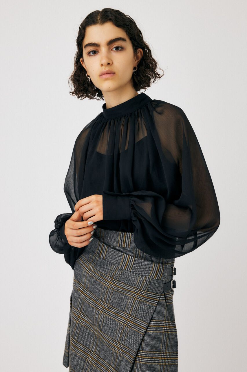 MOUSSY「BACK RIBBON SHEER ブラウス」|シャツ・ブラウス|BLK