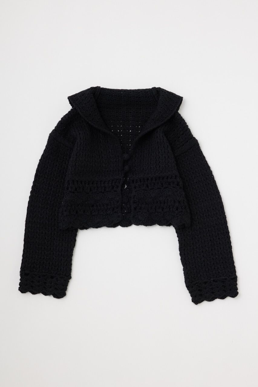 MOUSSY「CROCHET CROPPED KNIT カーディガン」|カーディガン|BLK