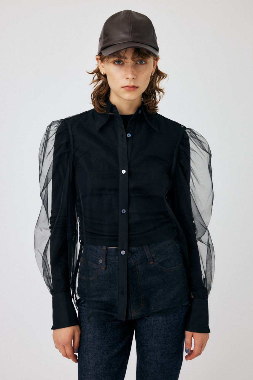 MOUSSY「TULLE LAYERED SHIRT ブラウス」|シャツ・ブラウス|BLK