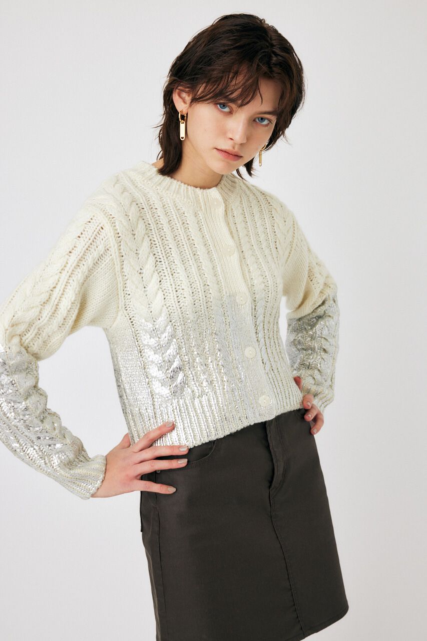 MOUSSY「FOIL PRINT CABLE カーディガン」|カーディガン|