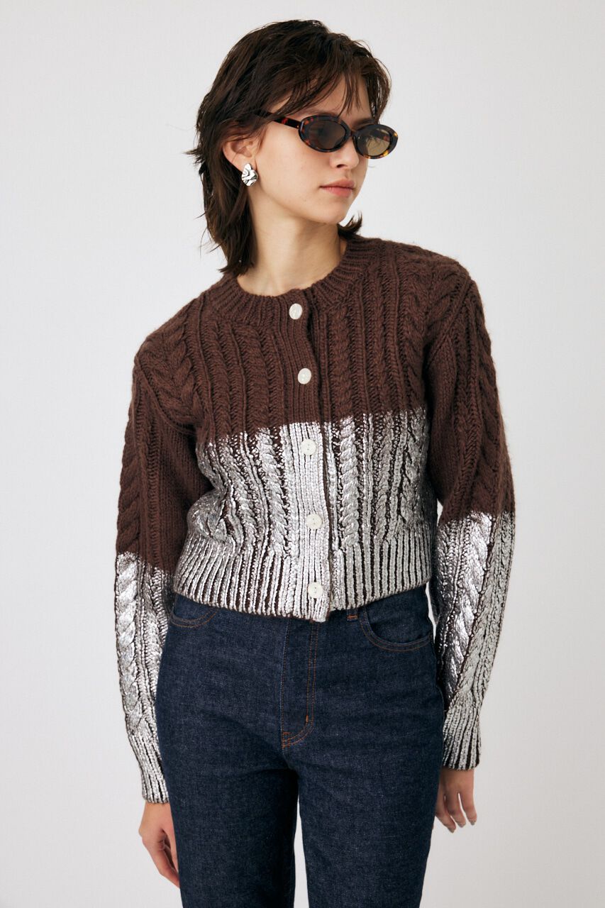 MOUSSY「FOIL PRINT CABLE カーディガン」|カーディガン|