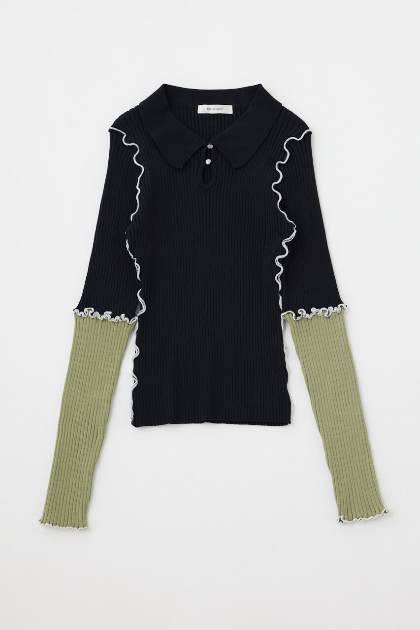 MOUSSY「PATCHWORK MELLOW POLO ニット」|ニット・セーター|