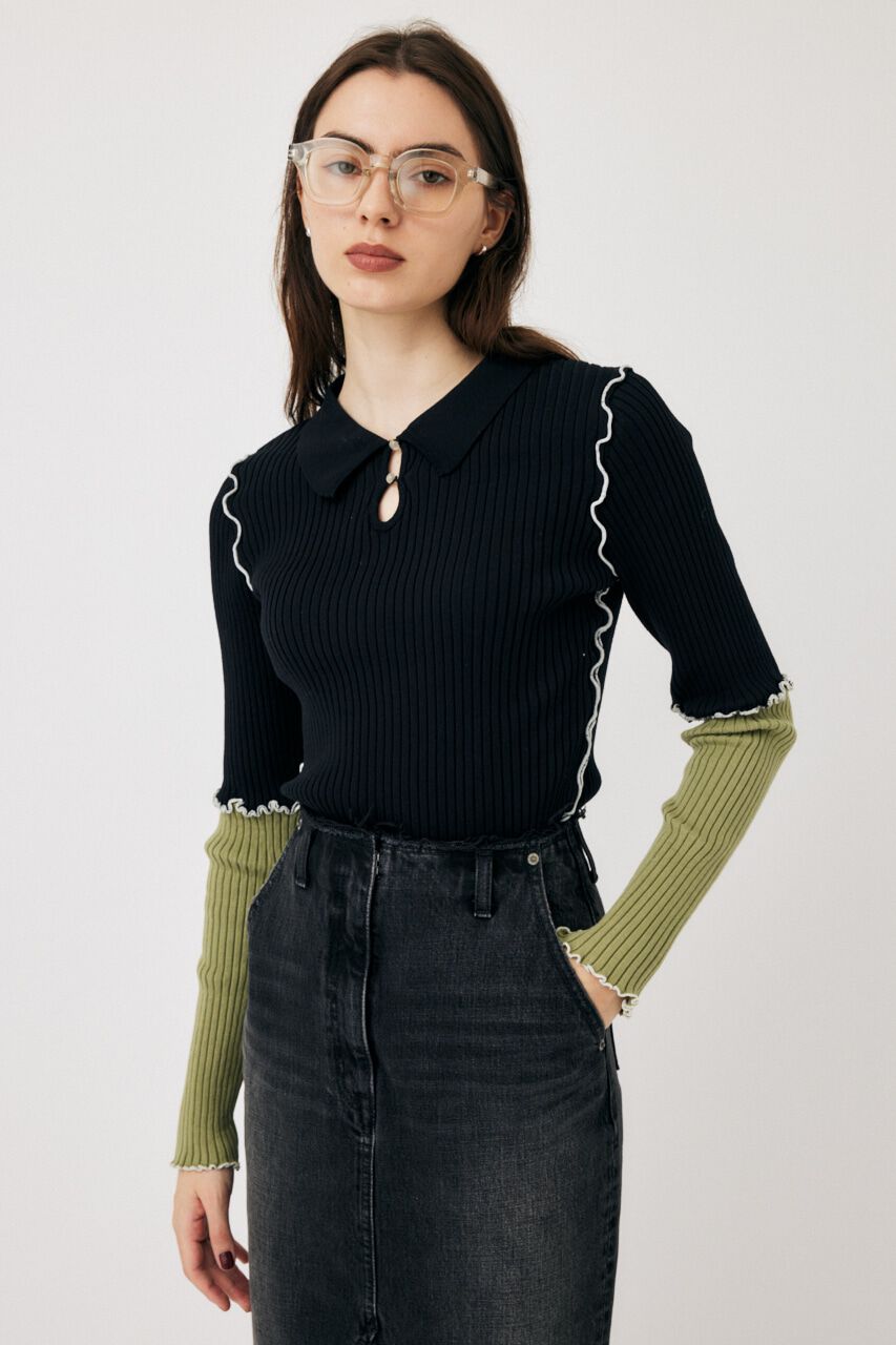 MOUSSY「PATCHWORK MELLOW POLO ニット」|ニット・セーター|