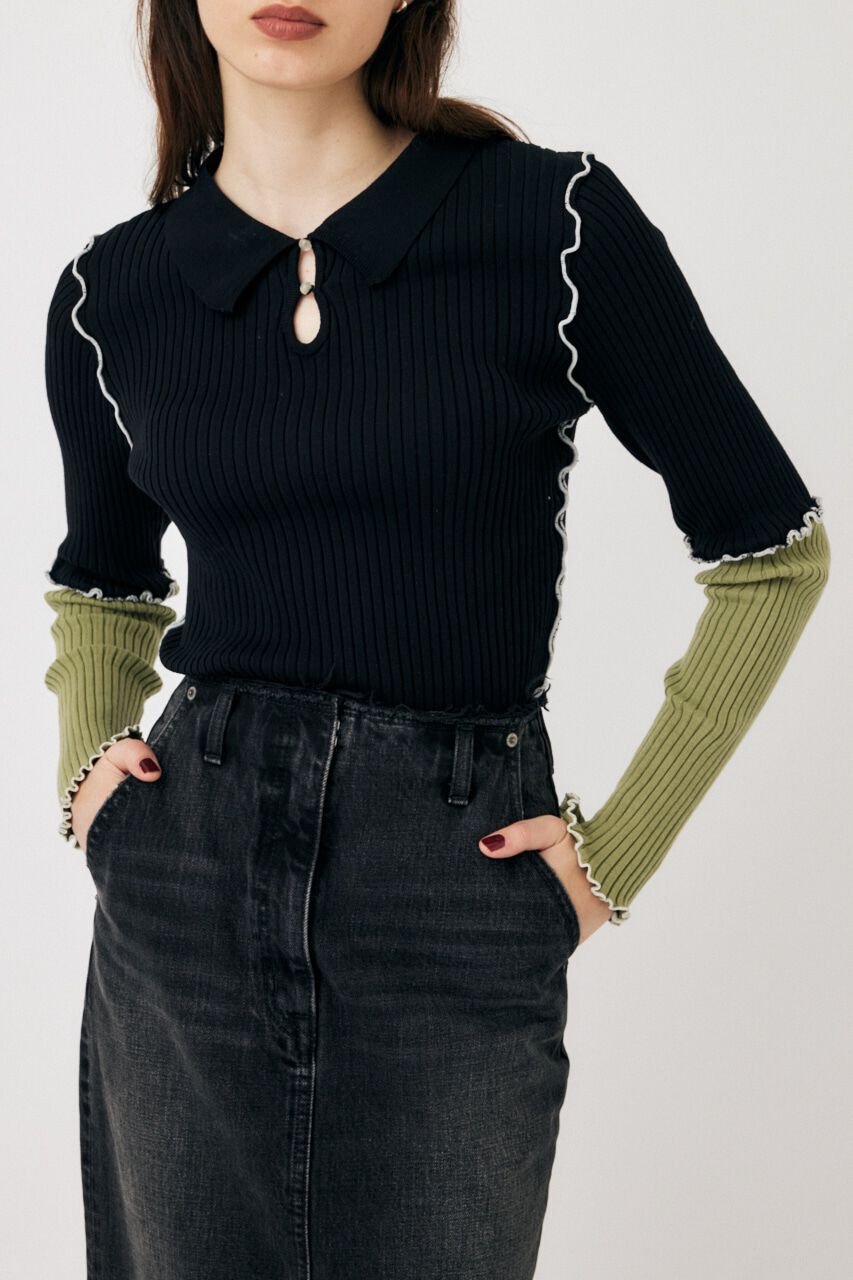 MOUSSY「PATCHWORK MELLOW POLO ニット」|ニット・セーター|