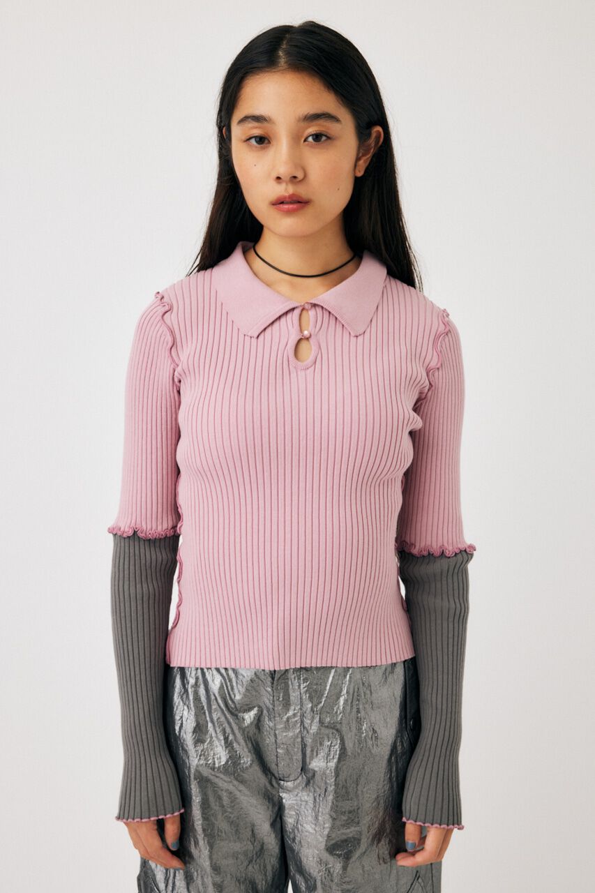 MOUSSY「PATCHWORK MELLOW POLO ニット」|ニット・セーター|