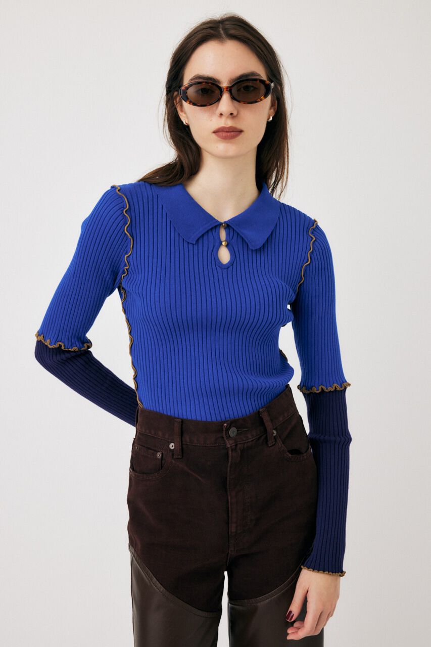 MOUSSY「PATCHWORK MELLOW POLO ニット」|ニット・セーター|BLU