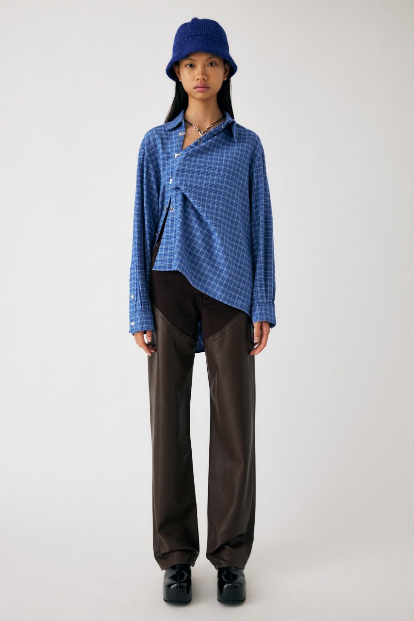 MOUSSY「F/LEATHER COMBI STRAIGHT」|デニム|BRN