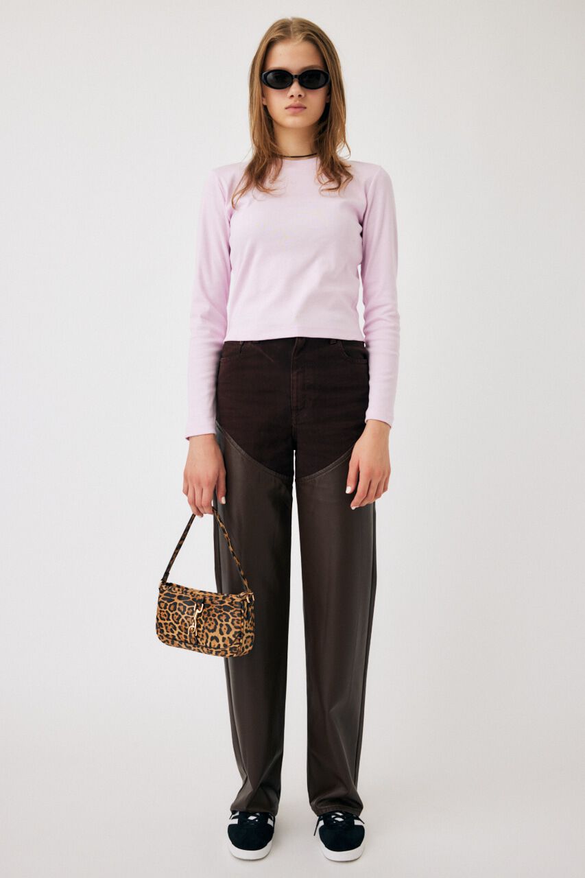 MOUSSY「F/LEATHER COMBI STRAIGHT」|デニム|