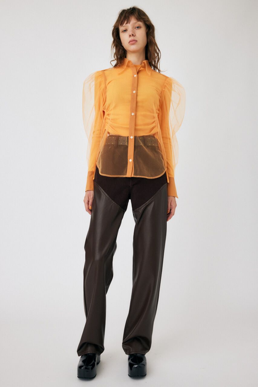 MOUSSY「F/LEATHER COMBI STRAIGHT」|デニム|