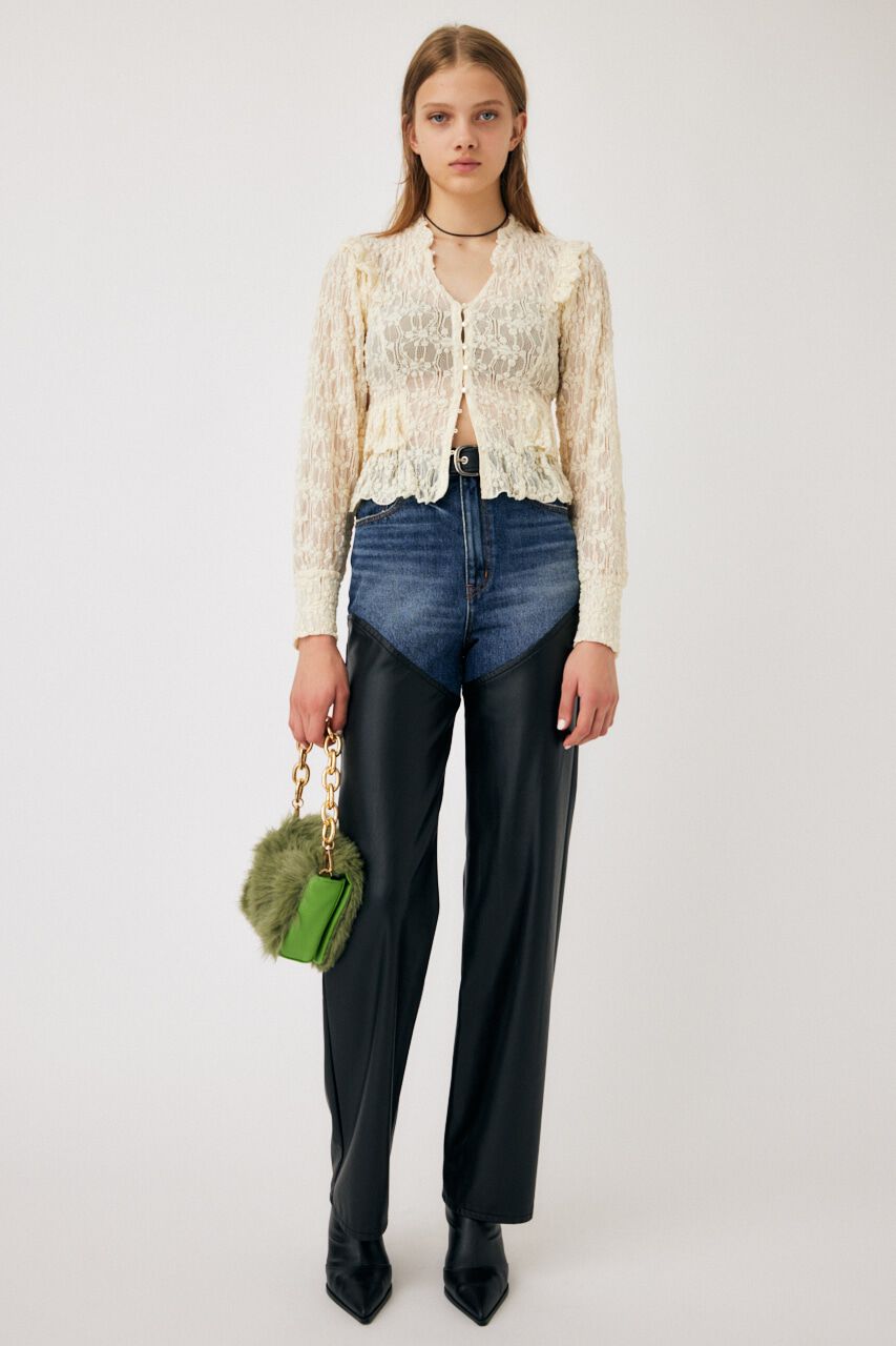 MOUSSY「F/LEATHER COMBI STRAIGHT」|デニム|