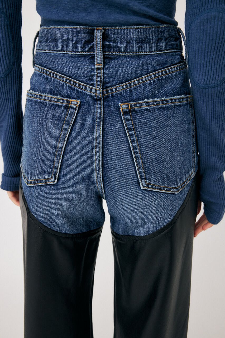 MOUSSY「F/LEATHER COMBI STRAIGHT」|デニム|