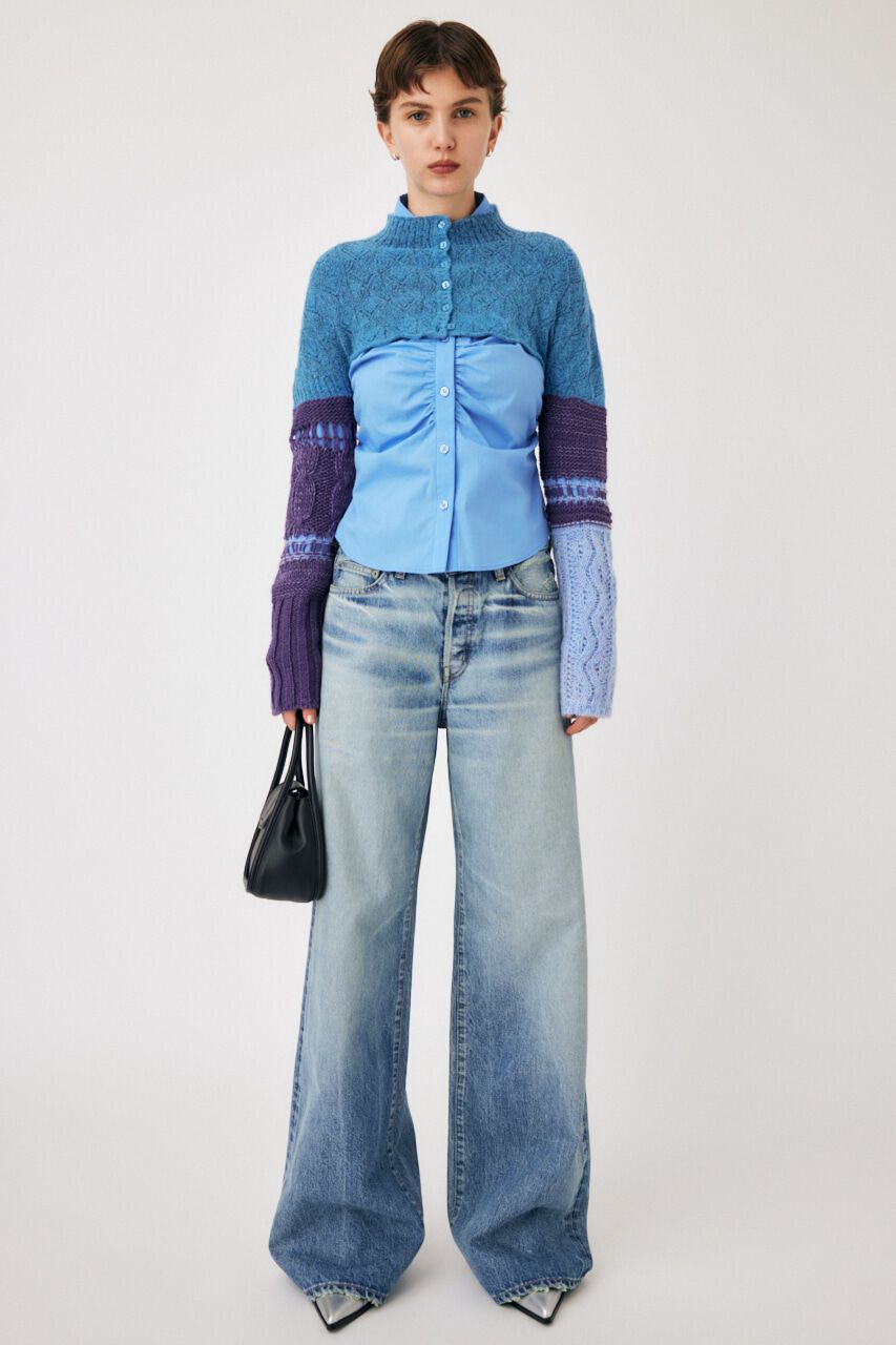 MOUSSY「MIX SHORT KNIT トップス」|ニット・セーター|BLU