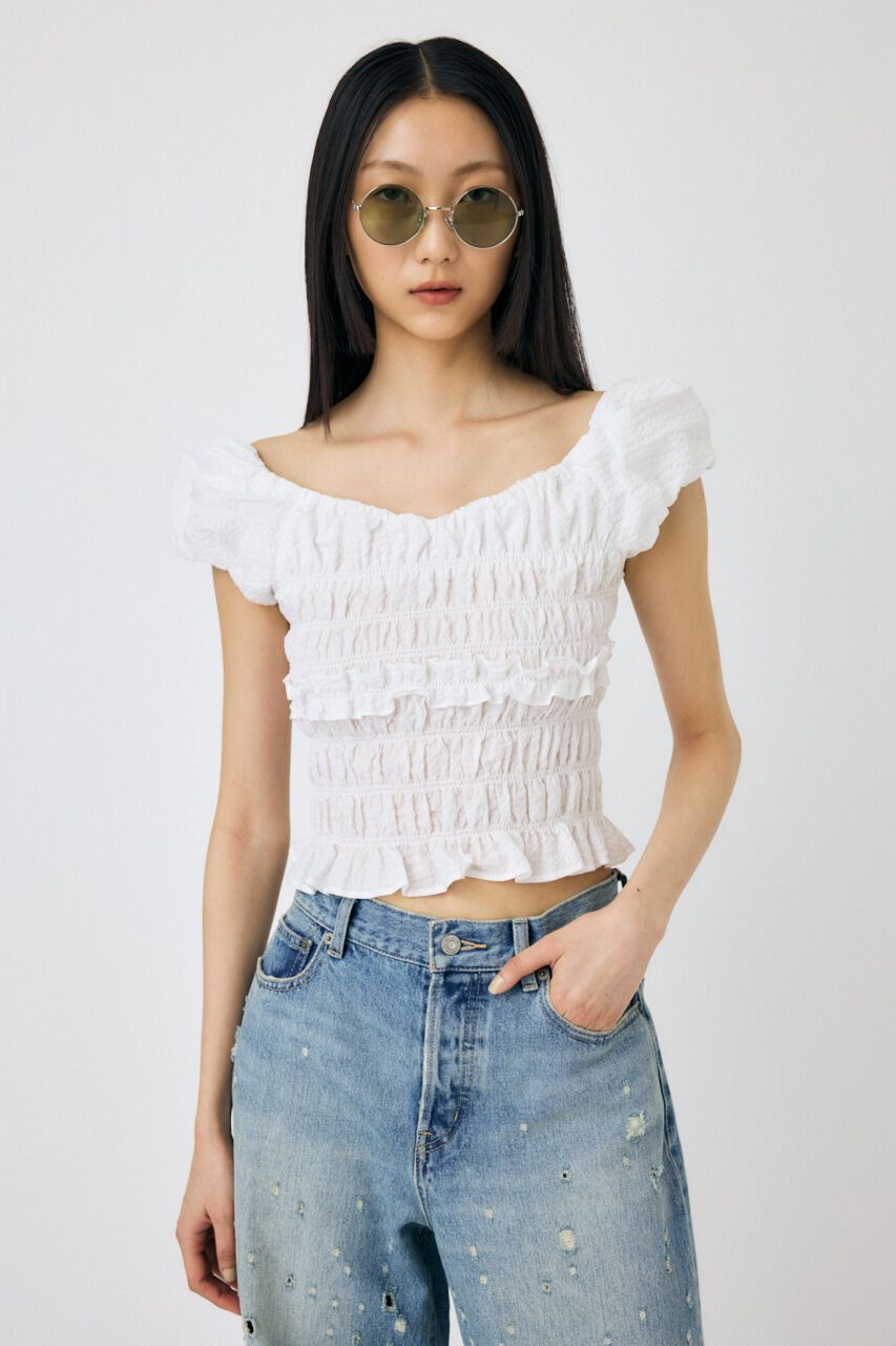 MOUSSY「GATHER FLOWER ブラウス」|シャツ・ブラウス|WHT