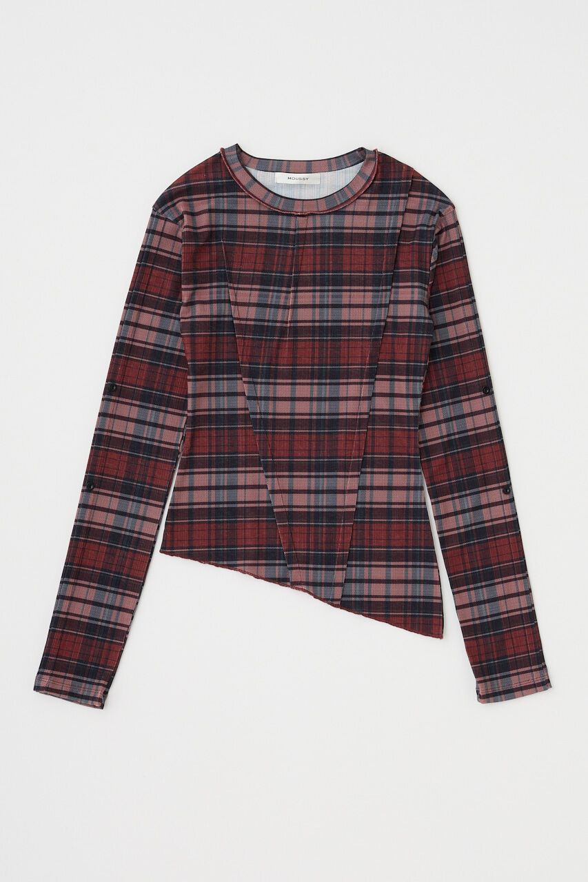 MOUSSY「TUCK CHECK トップス」|Tシャツ・カットソー|RED