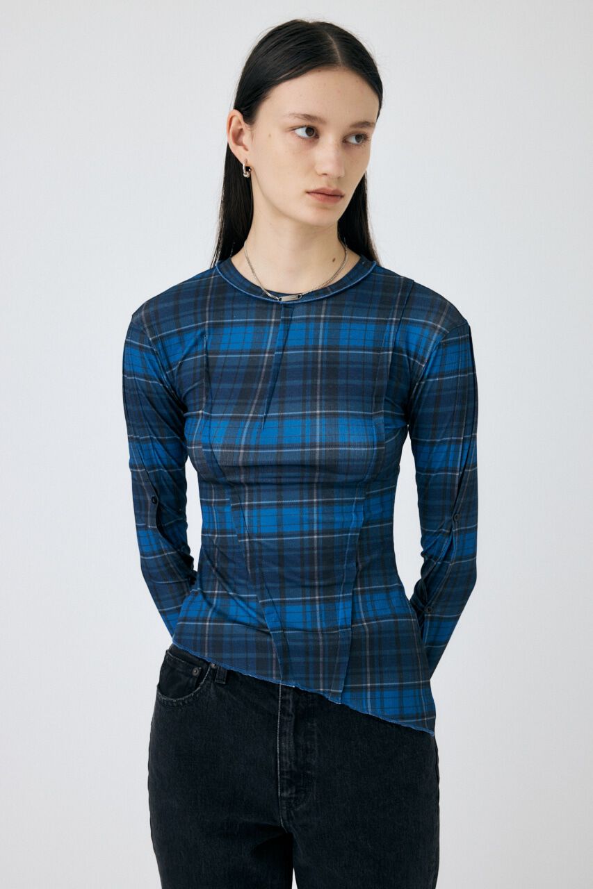 MOUSSY「TUCK CHECK トップス」|Tシャツ・カットソー|BLU