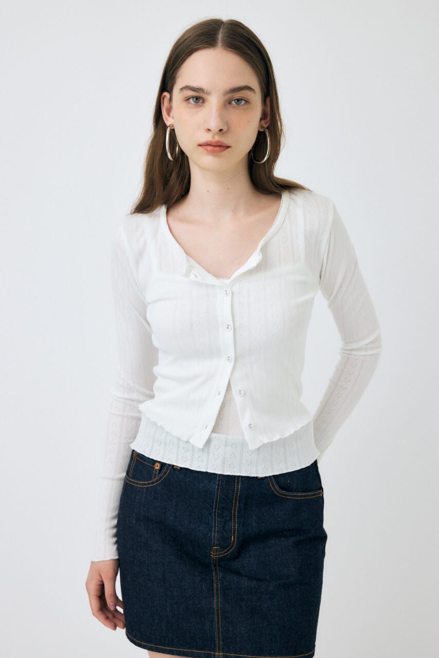 MOUSSY「EYELET U-NECK カーデ & キャミ」|Tシャツ・カットソー|WHT
