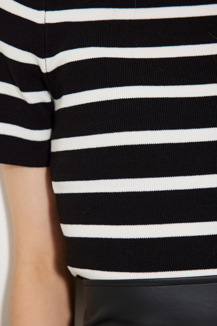 rienda「ボーダーショートknitTOP」|ニット・セーター|