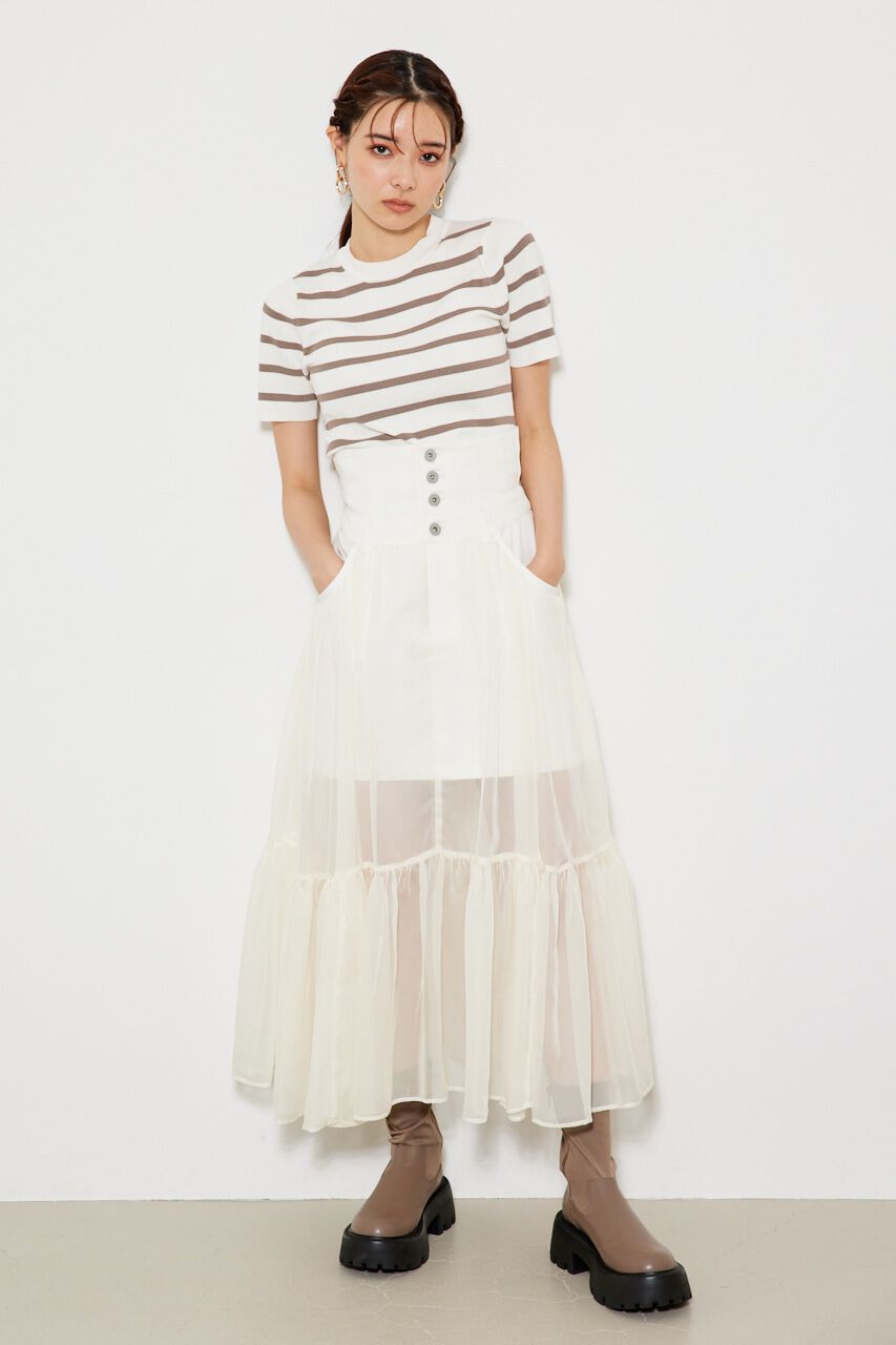 rienda「ボーダーショートknitTOP」|ニット・セーター|