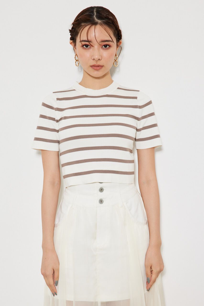 rienda「ボーダーショートknitTOP」|ニット・セーター|