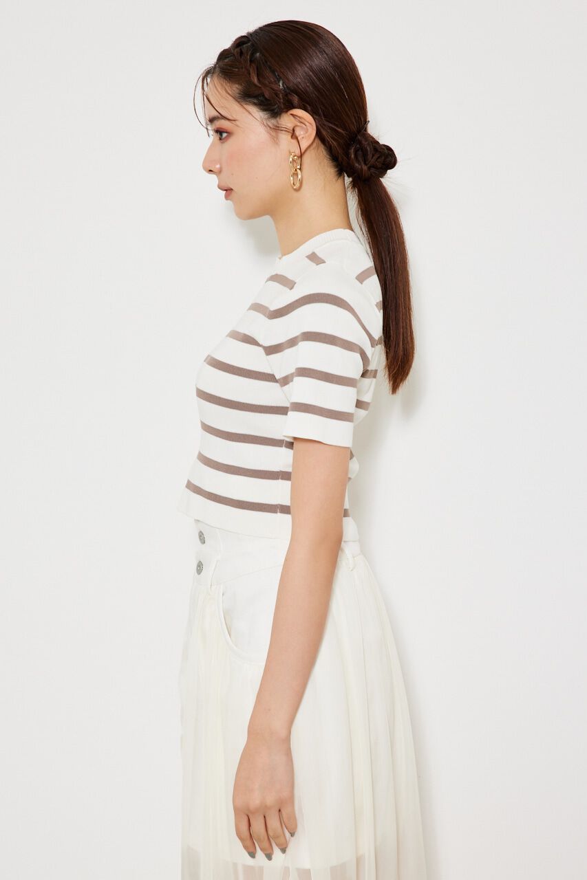 rienda「ボーダーショートknitTOP」|ニット・セーター|