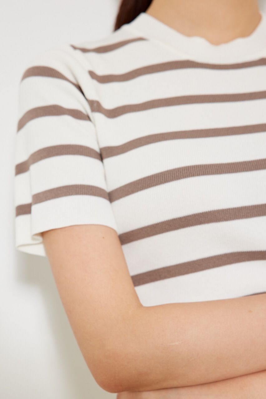 rienda「ボーダーショートknitTOP」|ニット・セーター|