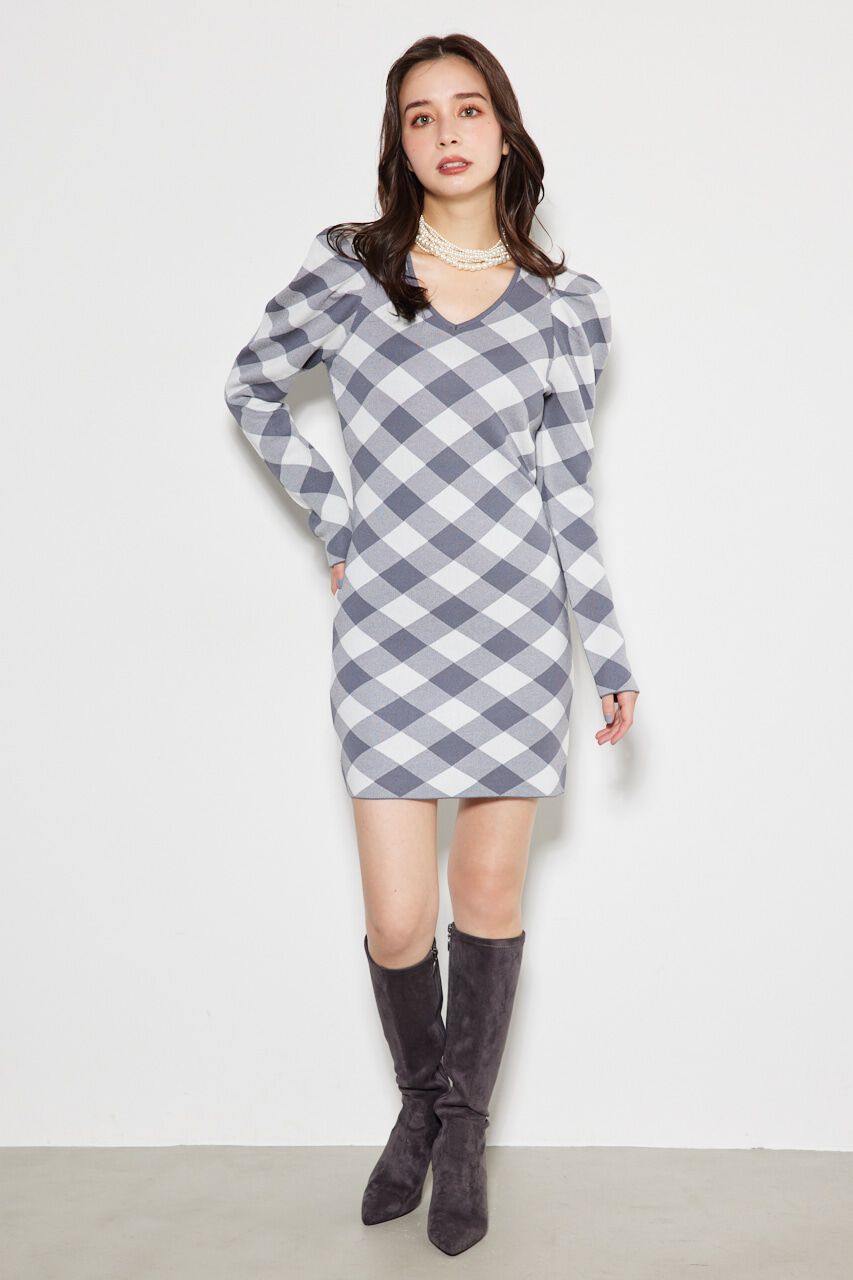 rienda「2WAYチェックジャガードknit OP」|ワンピース|