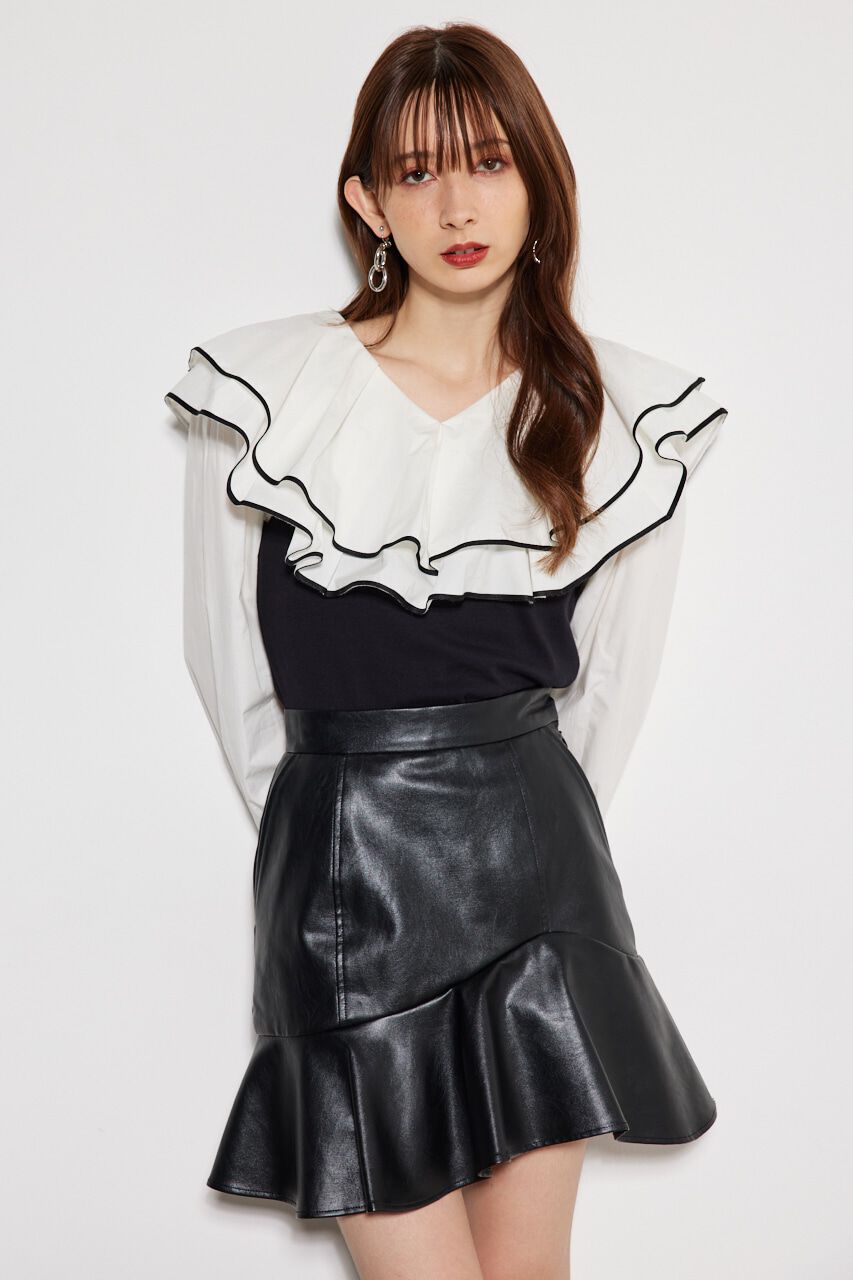 rienda「フリルコンビカット TOP」|Tシャツ・カットソー|