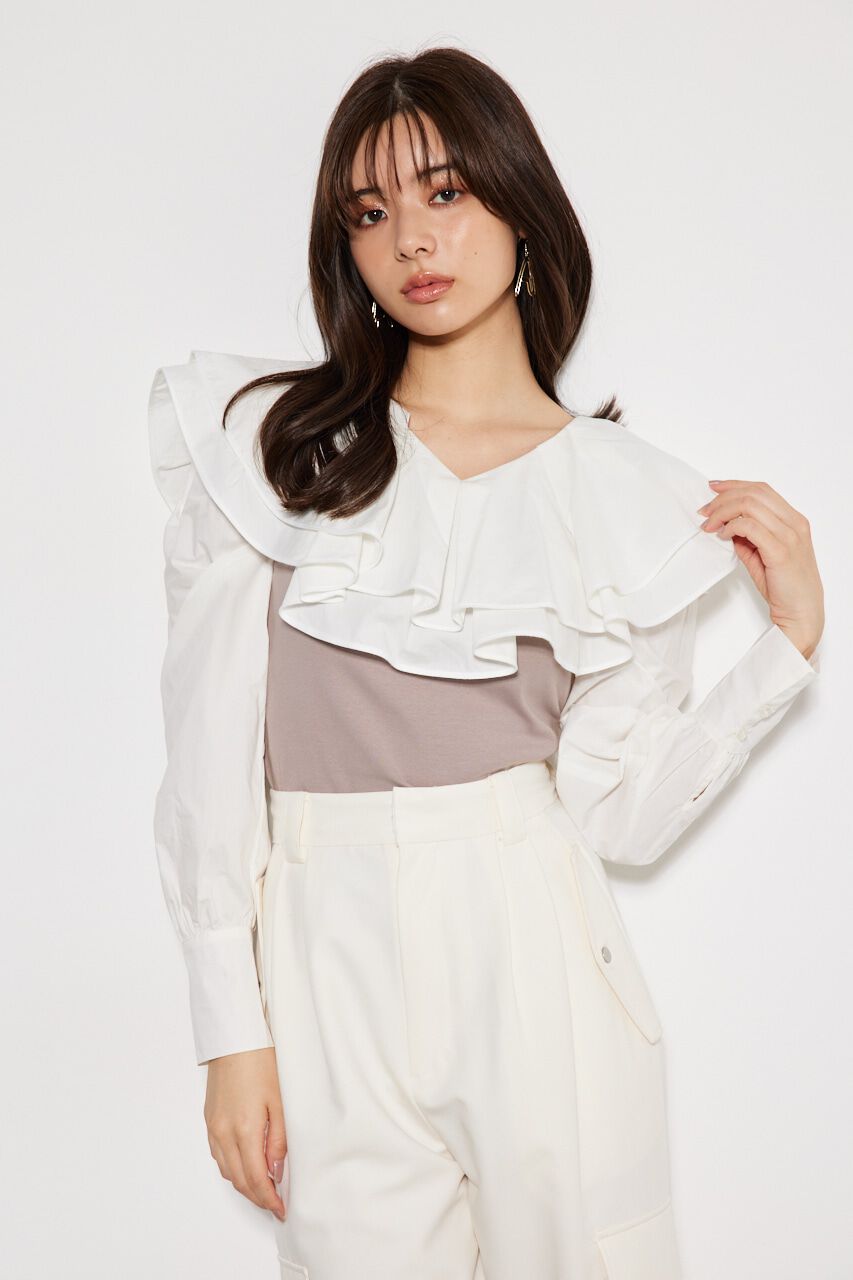 rienda「フリルコンビカット TOP」|Tシャツ・カットソー|BEG