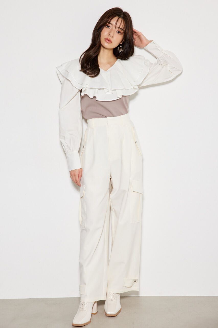 rienda「フリルコンビカット TOP」|Tシャツ・カットソー|