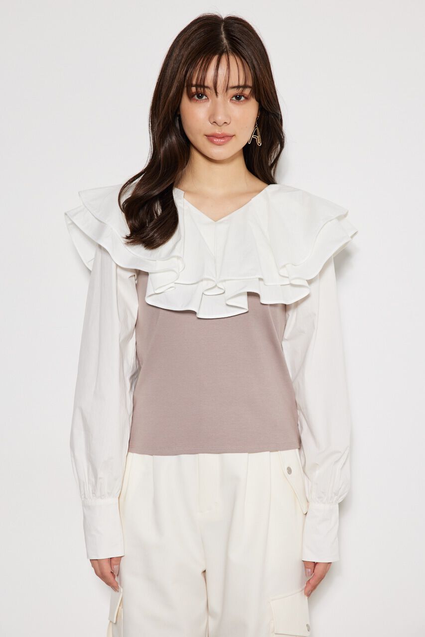 rienda「フリルコンビカット TOP」|Tシャツ・カットソー|